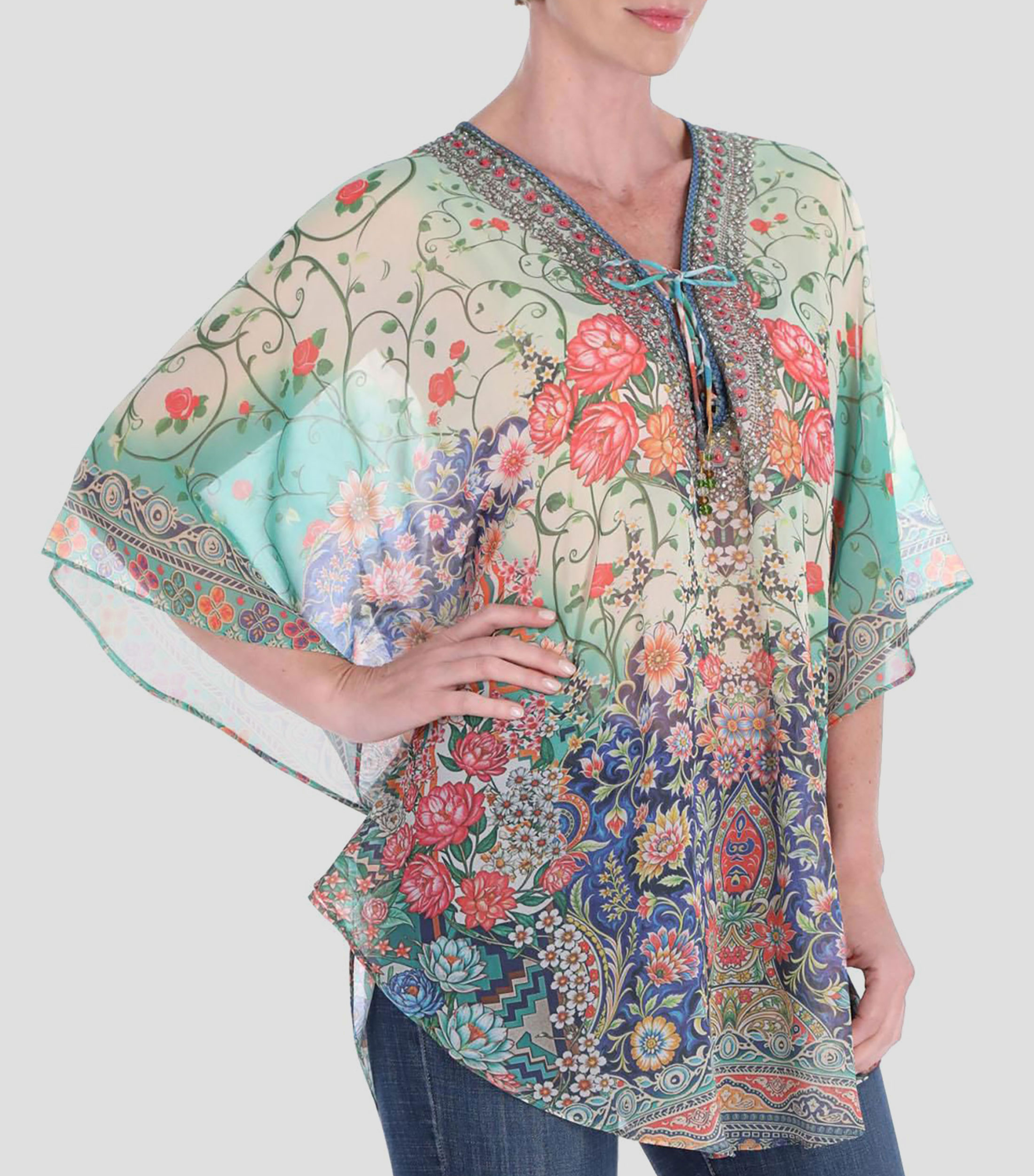 Blusa tipo túnica estampada con manga corta Mujer