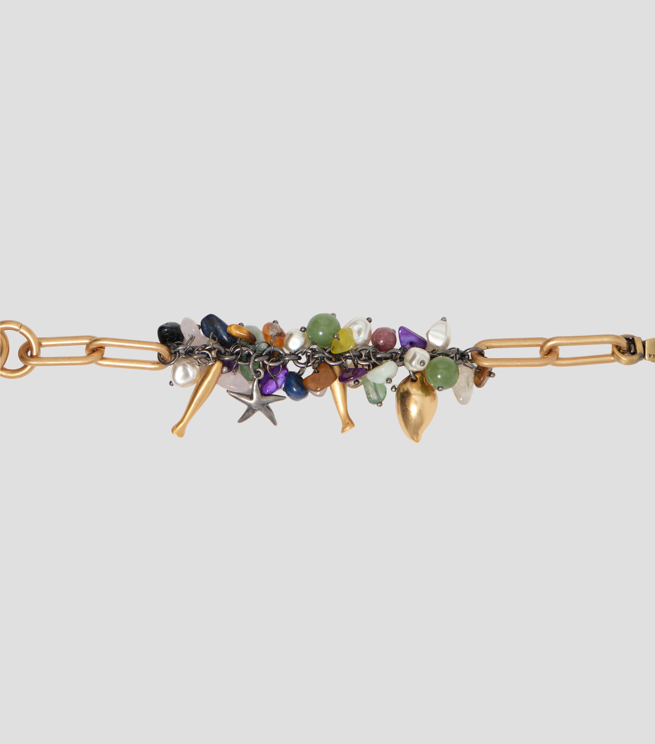Pulsera de piedras y motivos marinos dorado envejecido Mujer