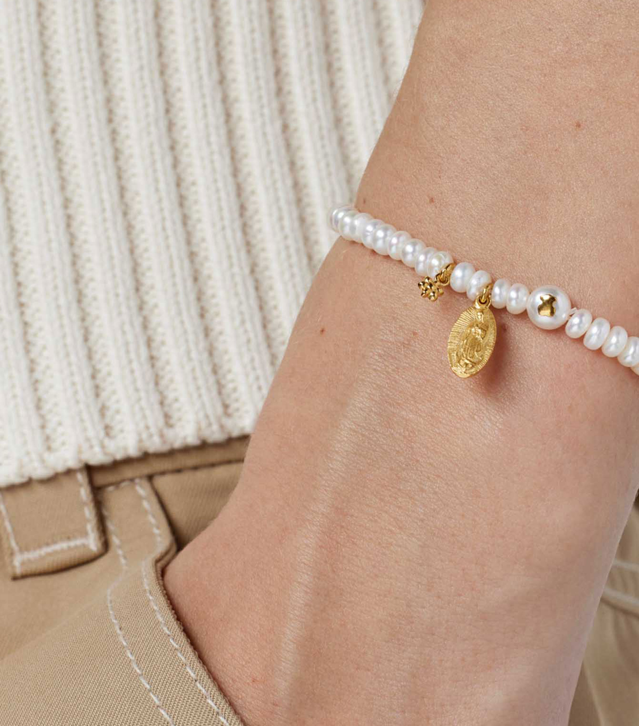 Pulsera elástica con perlas Devoción Mujer