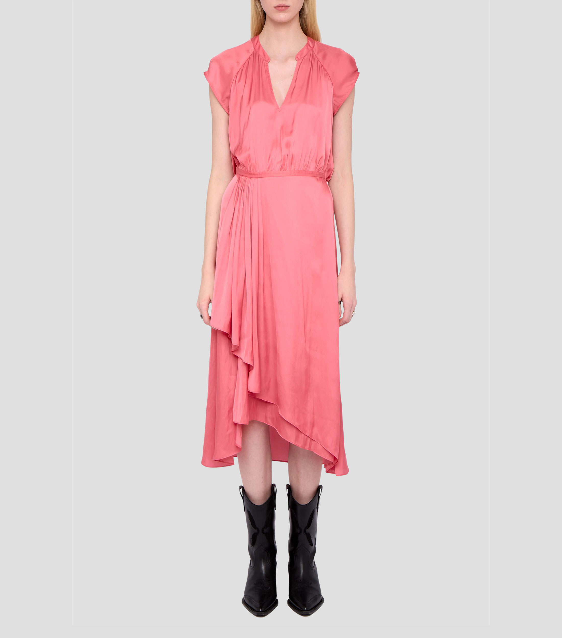 Vestido Midi manga corta liso Mujer