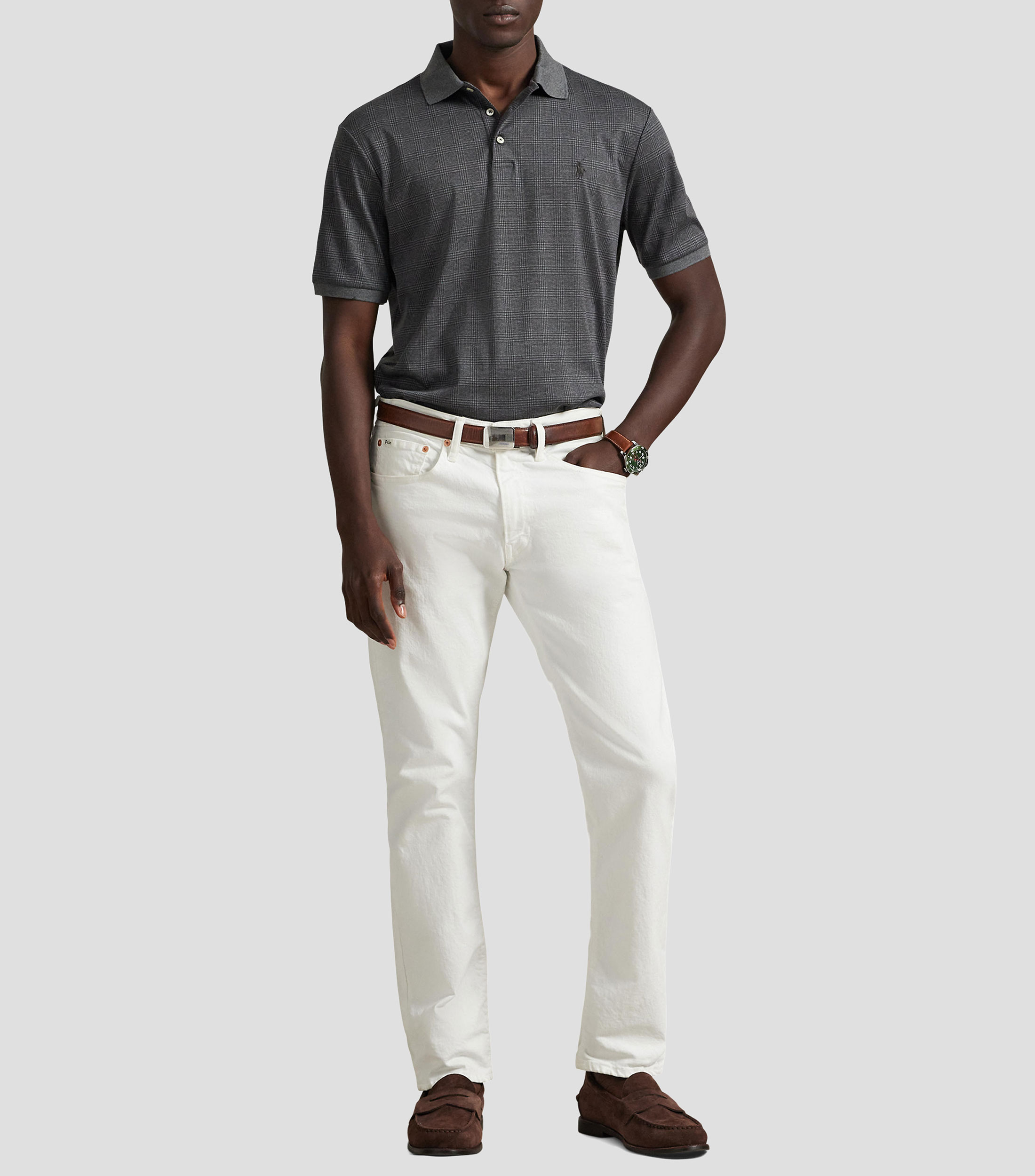 Playera tipo polo manga corta con cuadros Hombre