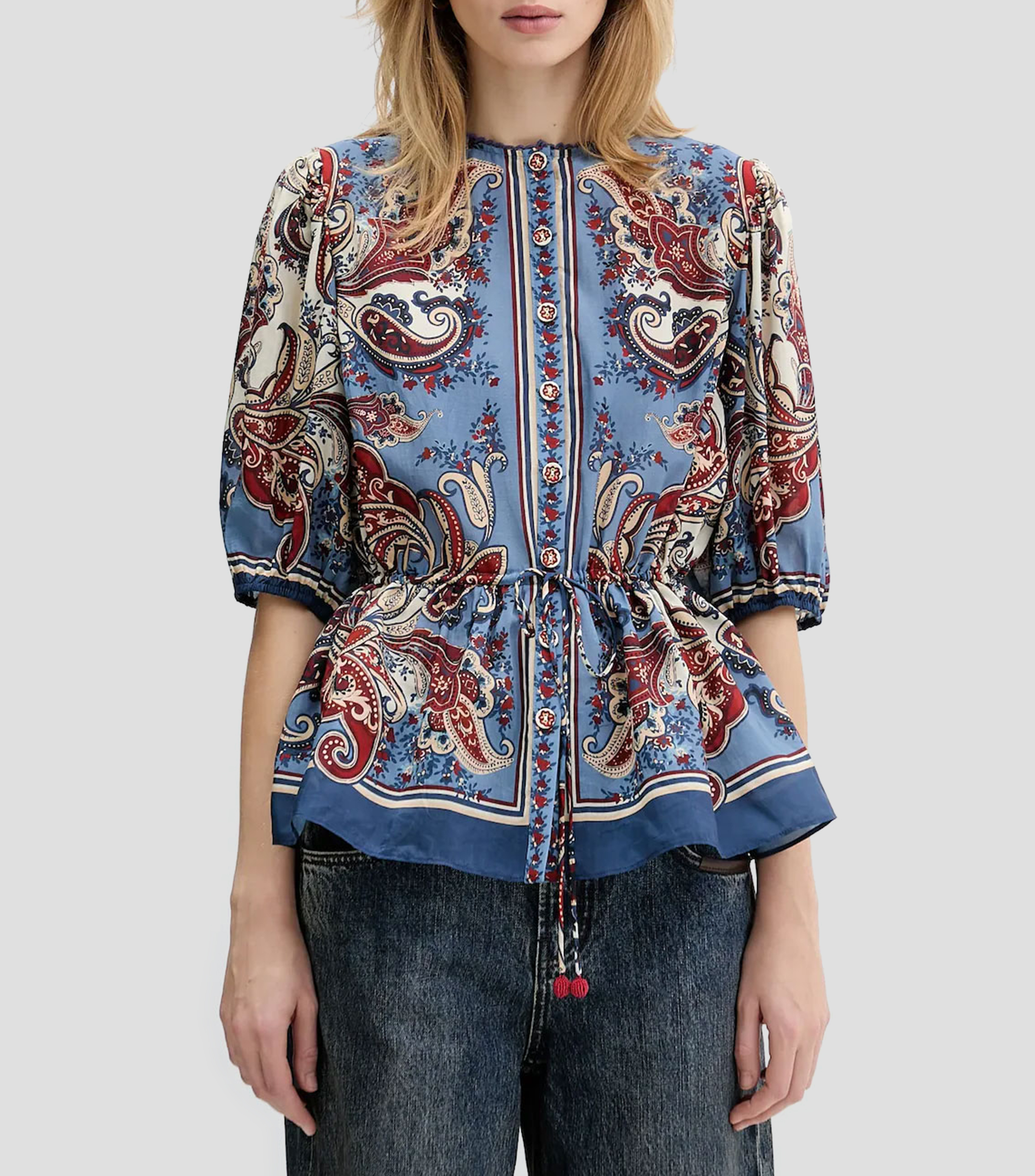 Blusa estampada manga corta Mujer