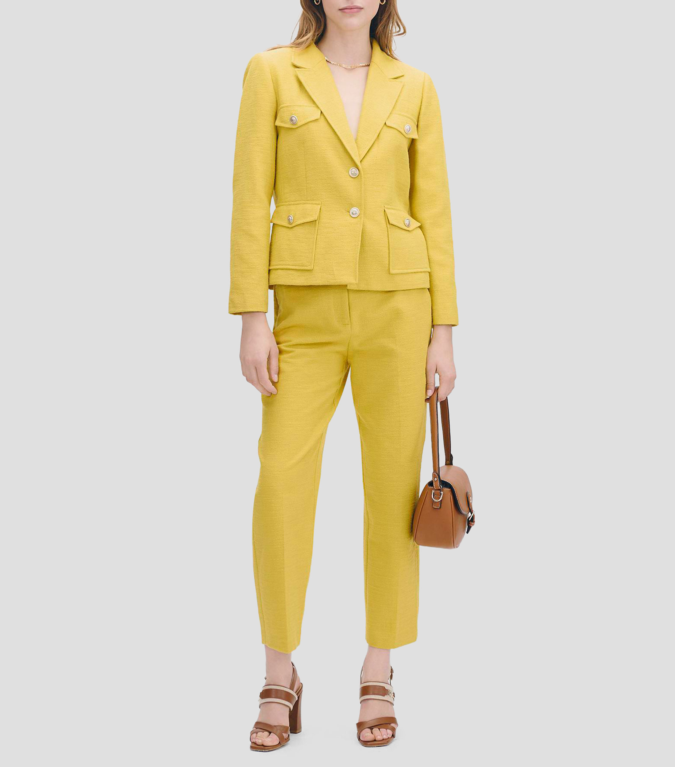 Saco de tweed estilo safari solapa de pico Mujer
