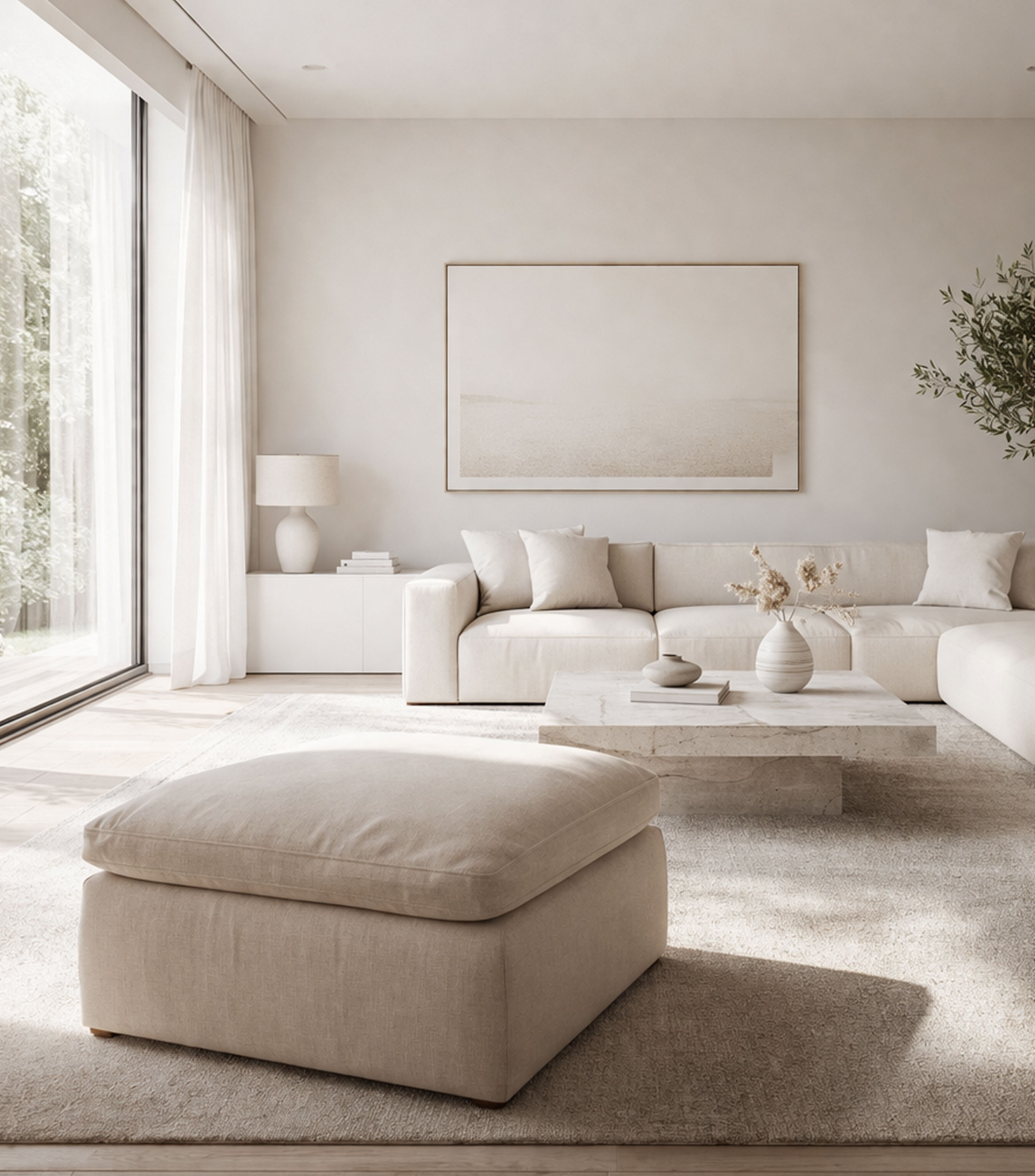 Taburete moderno en tela Nest beige