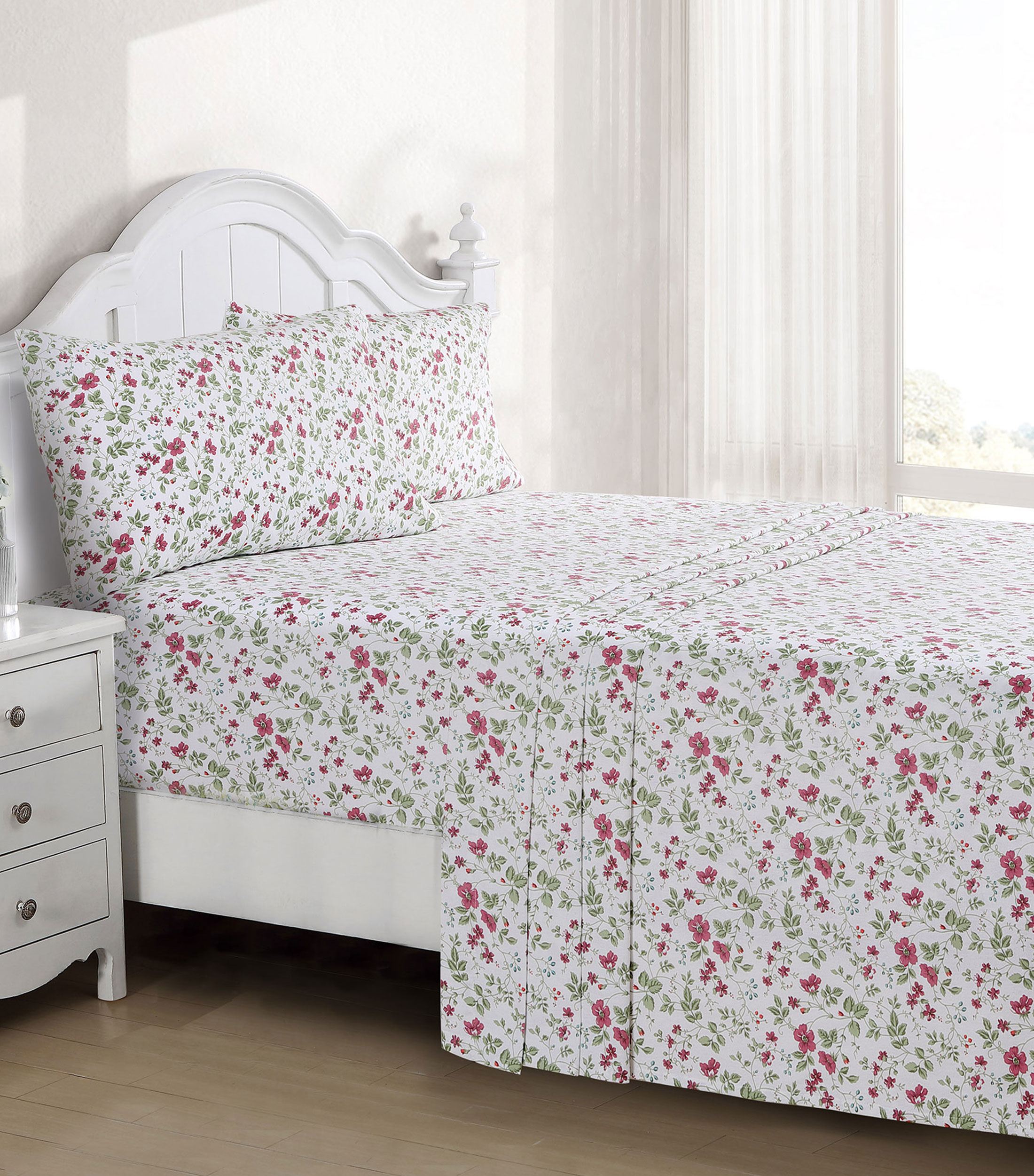 Juego de Sábanas Queen size en franela Spring Bloom Red New