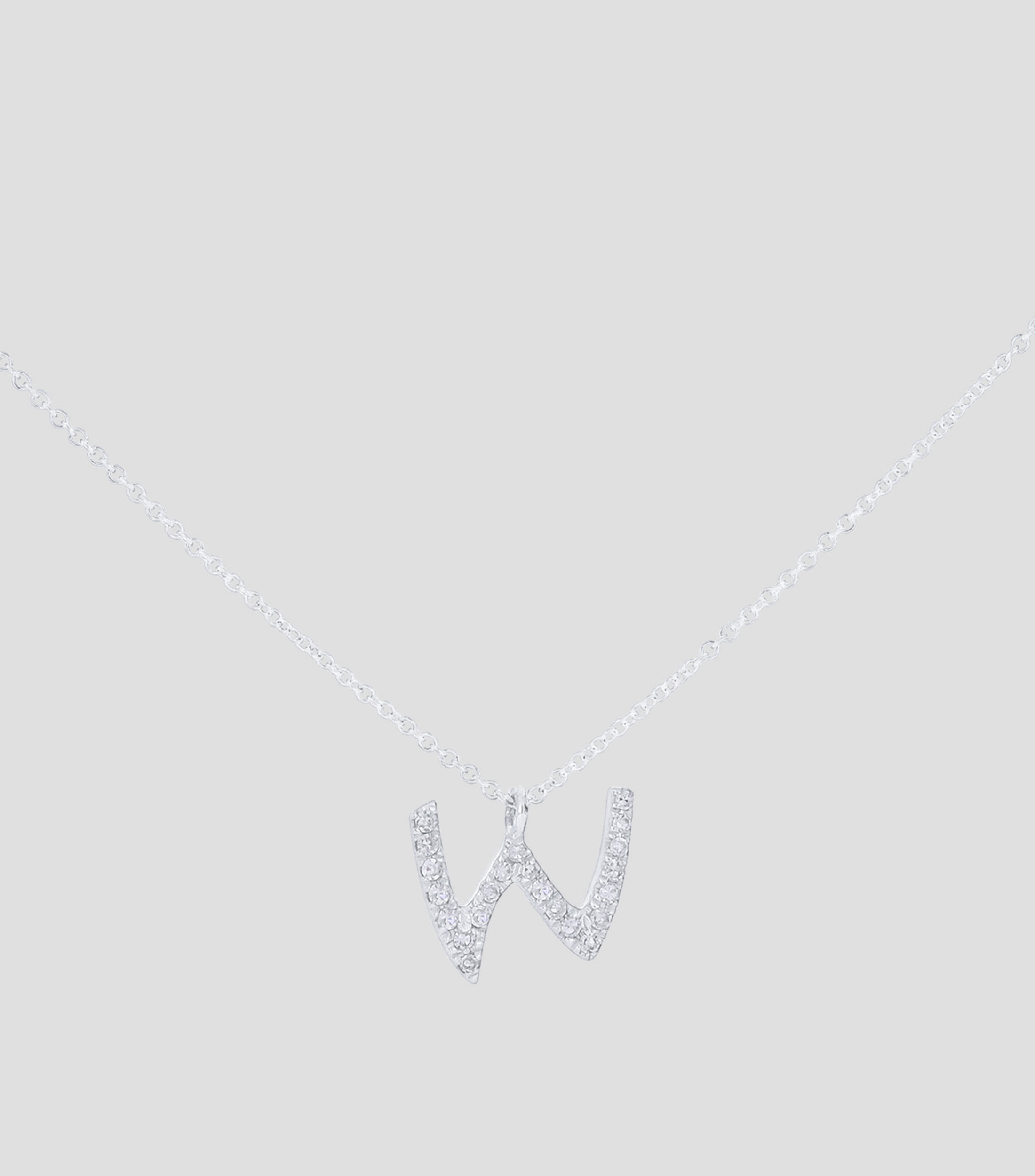 Collar en oro blanco de 14 Kts con diamantes Letra "W" Mujer