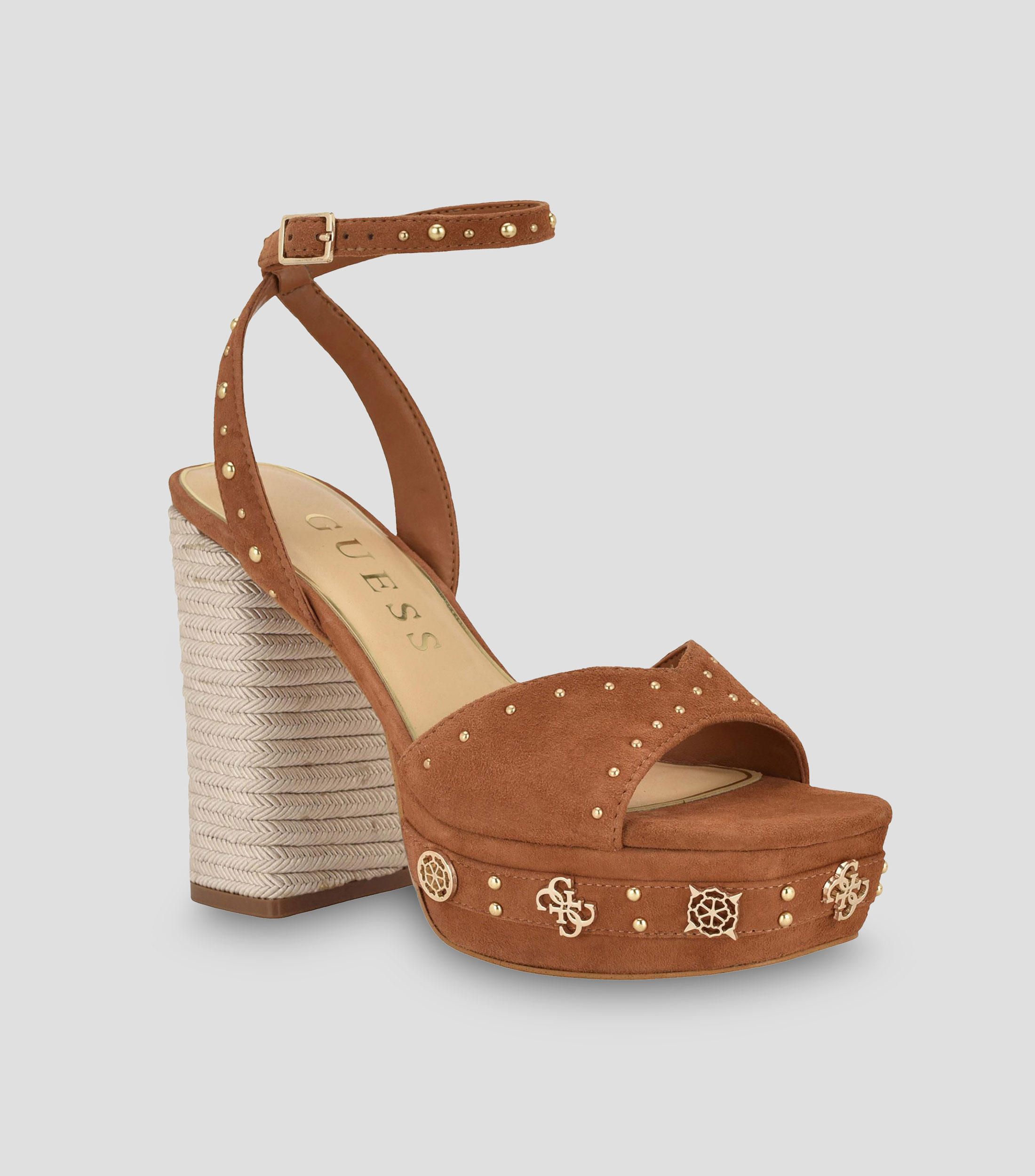 Sandalias tacón alto ancho en piel Mujer