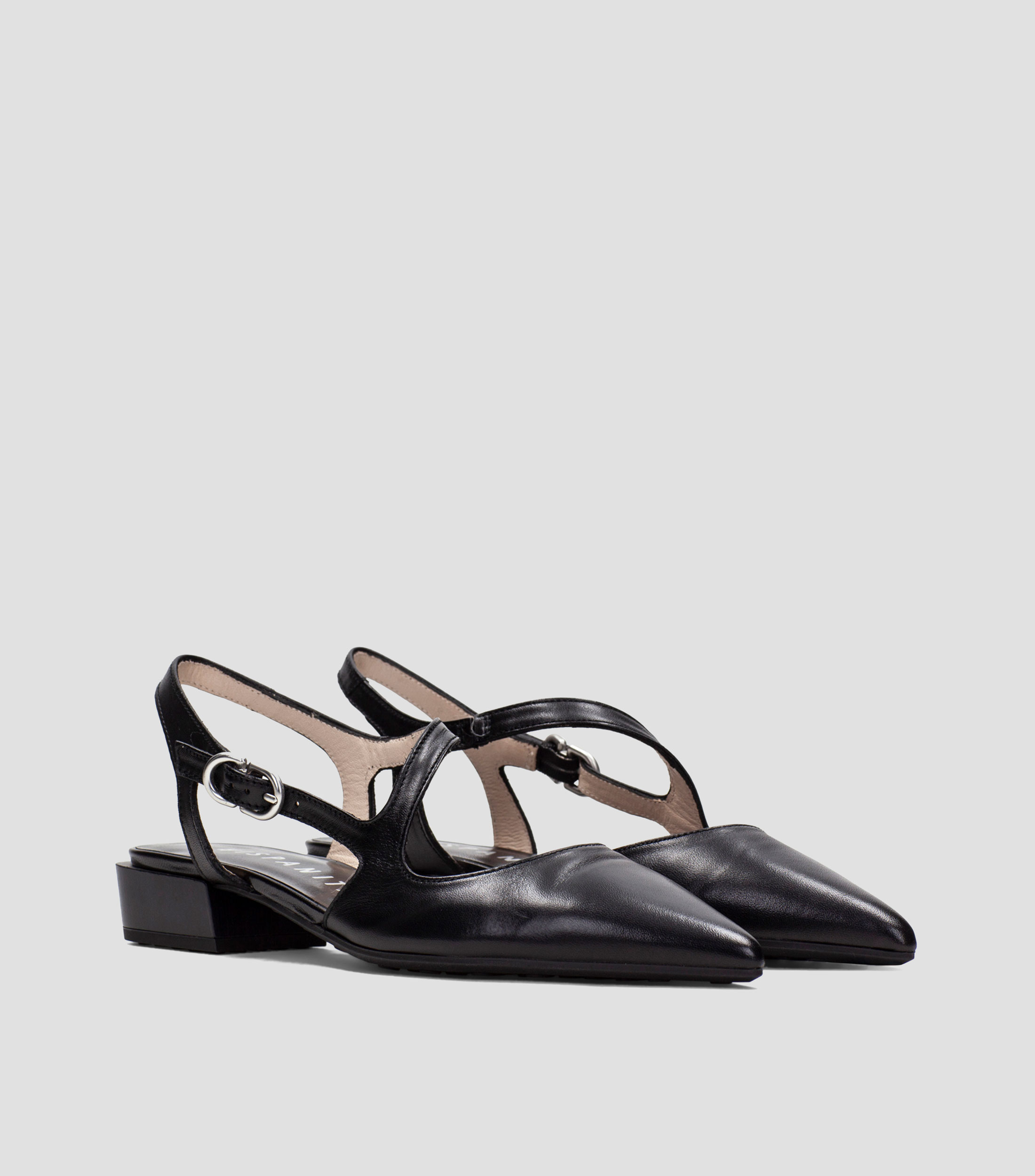 Flats tacón bajo ancho en piel Mujer