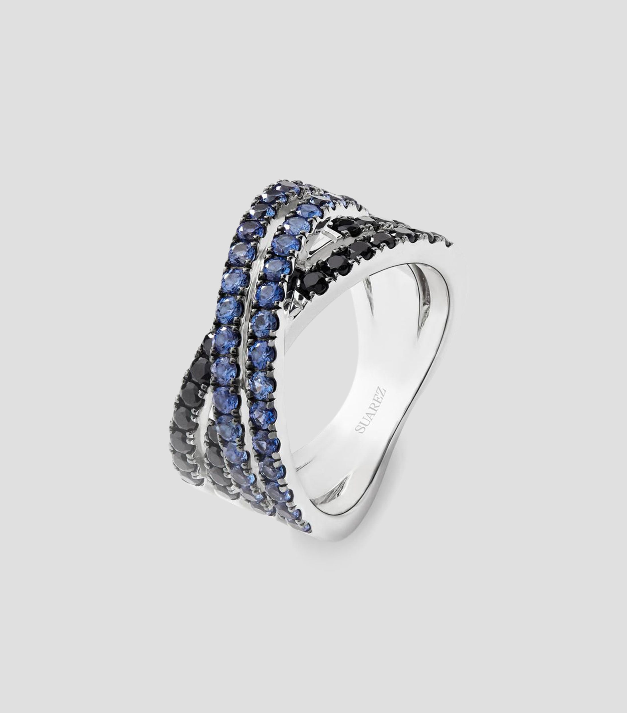 Anillo cruzado en Plata .925 con 36 zafiros y 22 espinelas Mujer