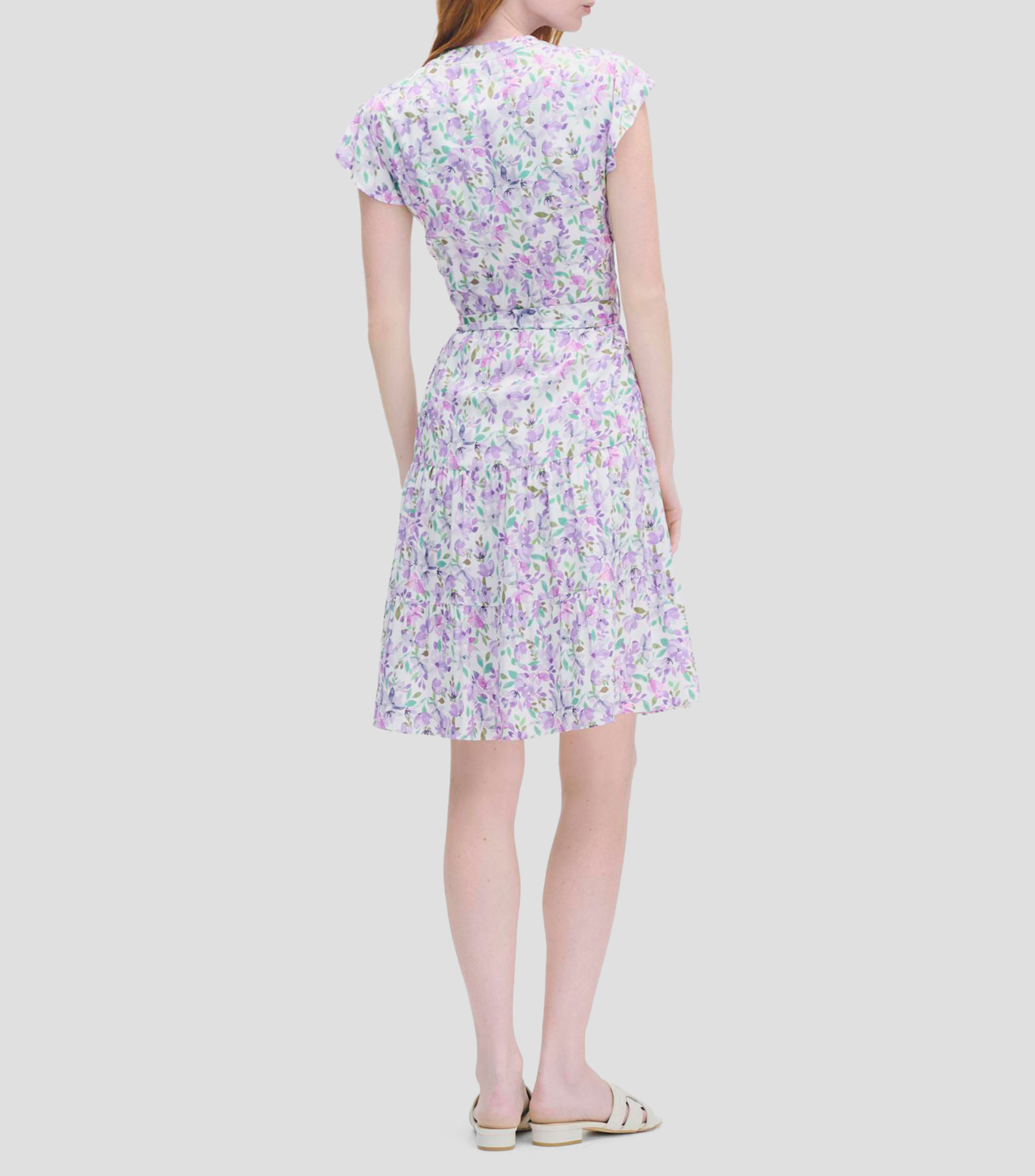 Vestido Fit And Flare Estampado Floral Manga Escarola Mujer