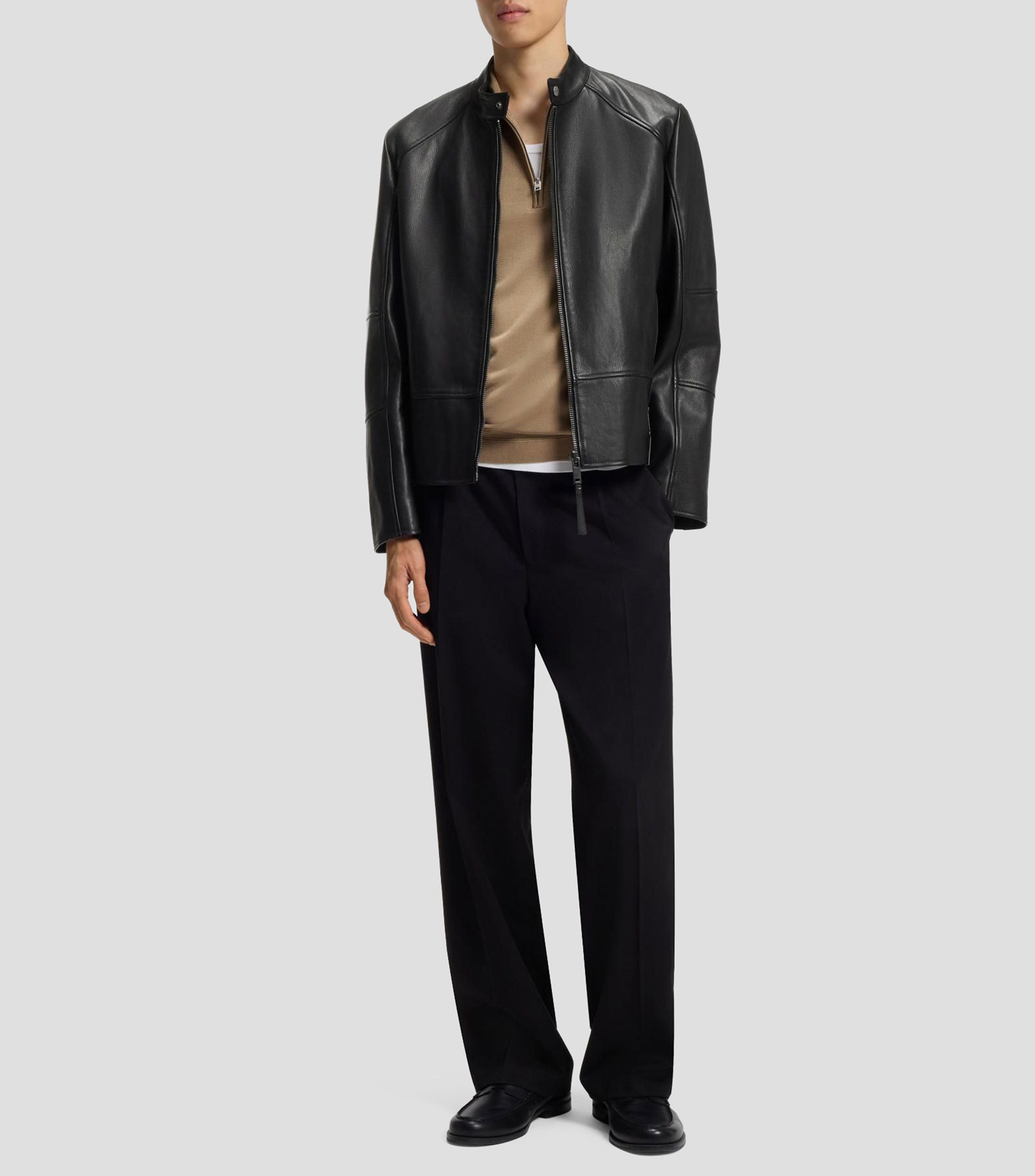 Chamarra racer slim fit en piel lisa Hombre