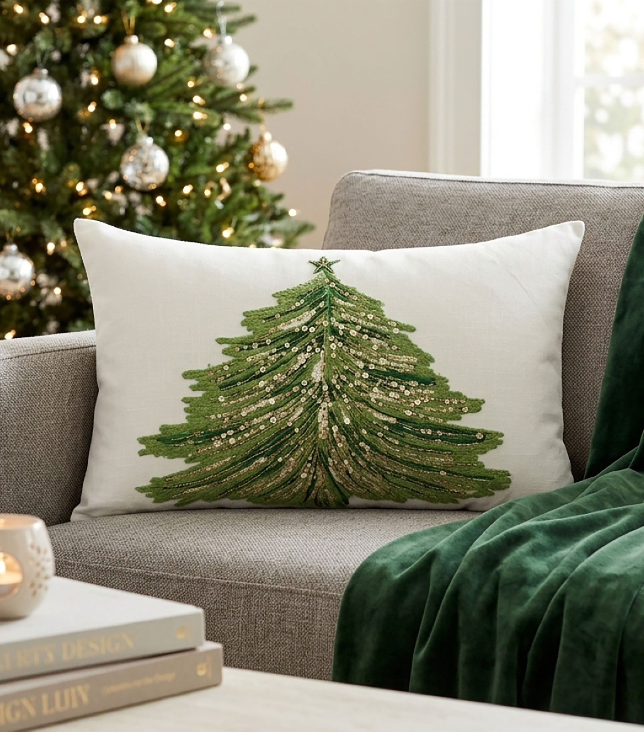 Cojín decorativo Árbol Navideño bordado