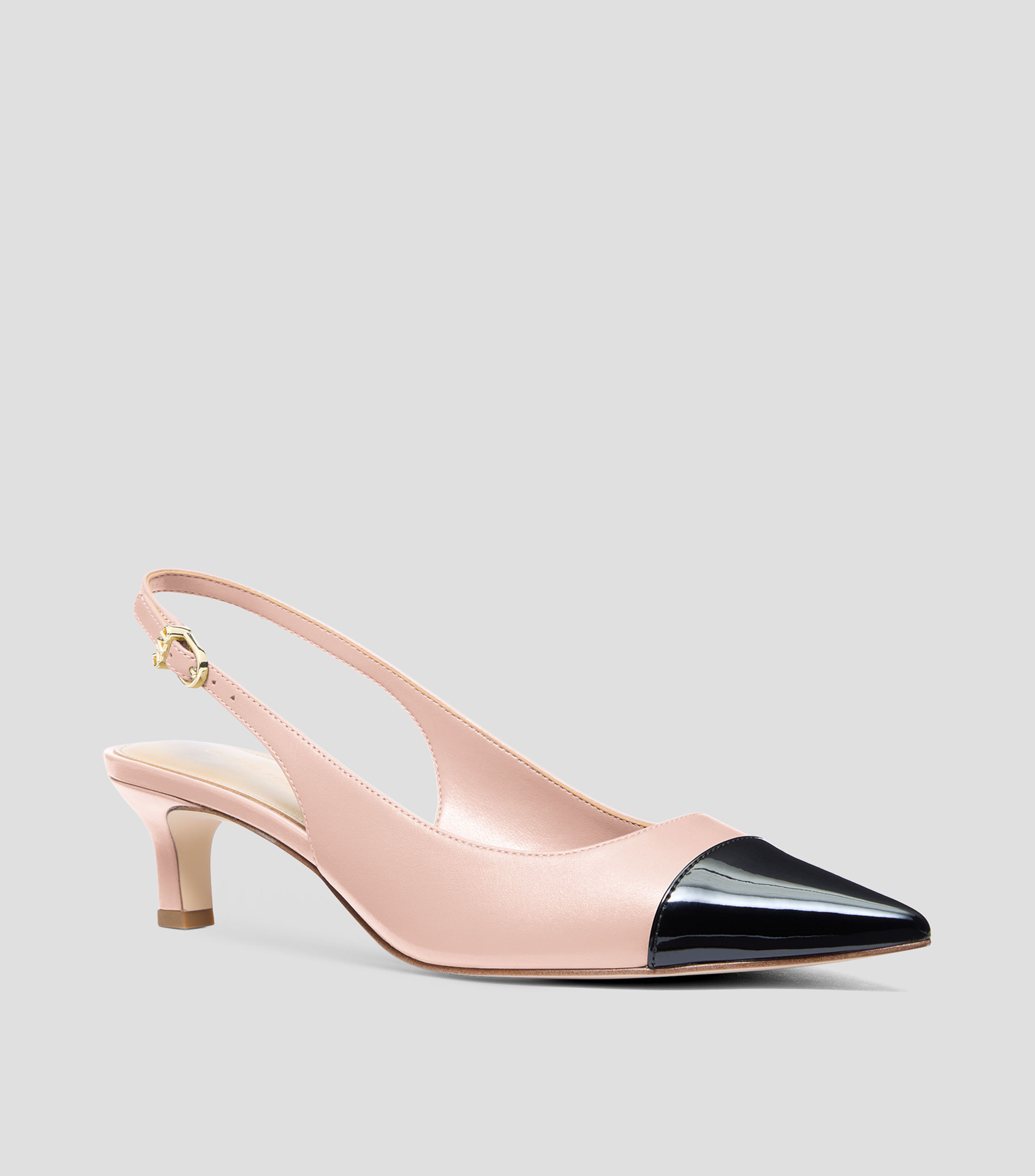 Zapatillas tacón bajo delgado en piel lisas Mujer
