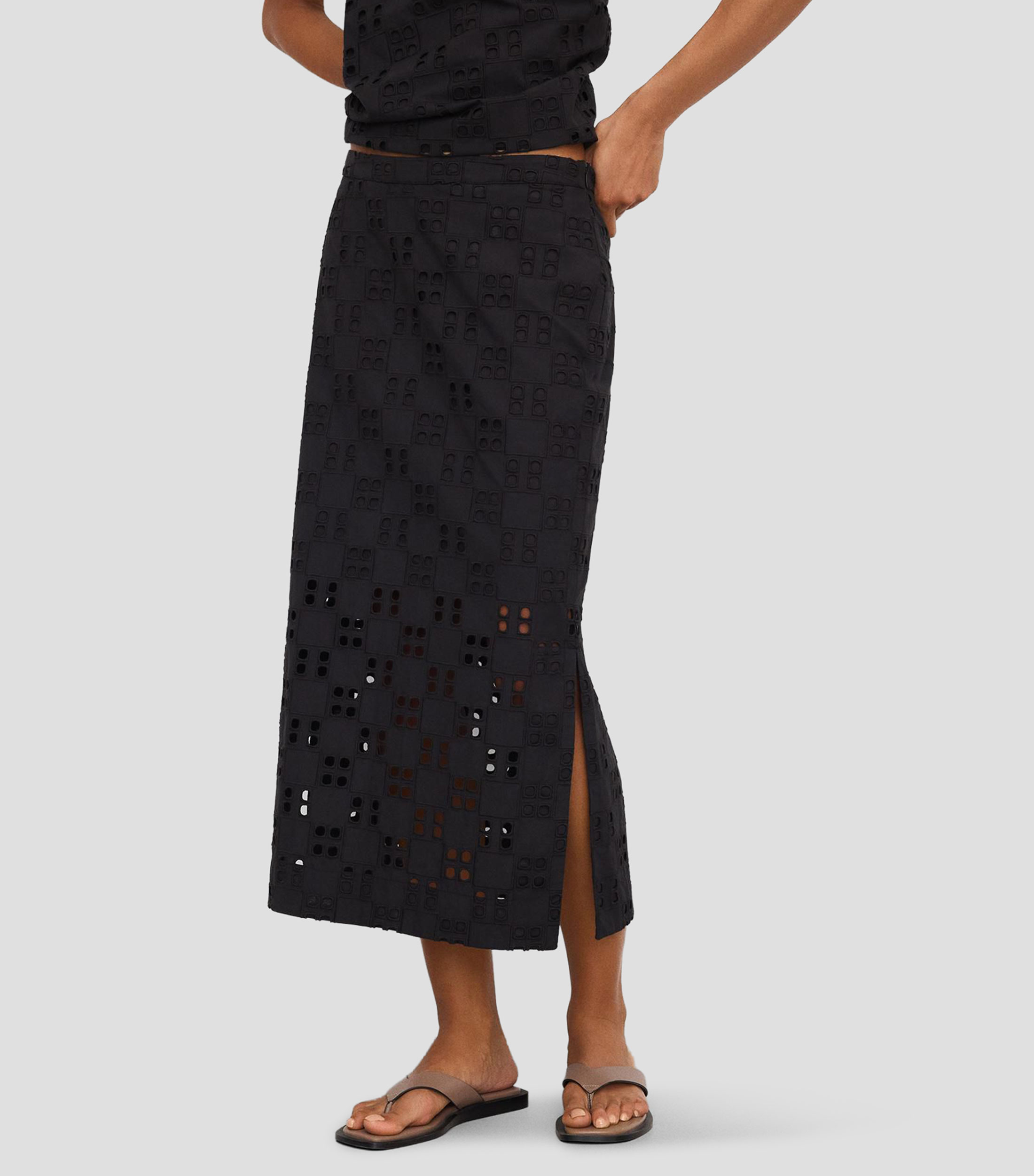 Falda midi de corte recto lisa Mujer