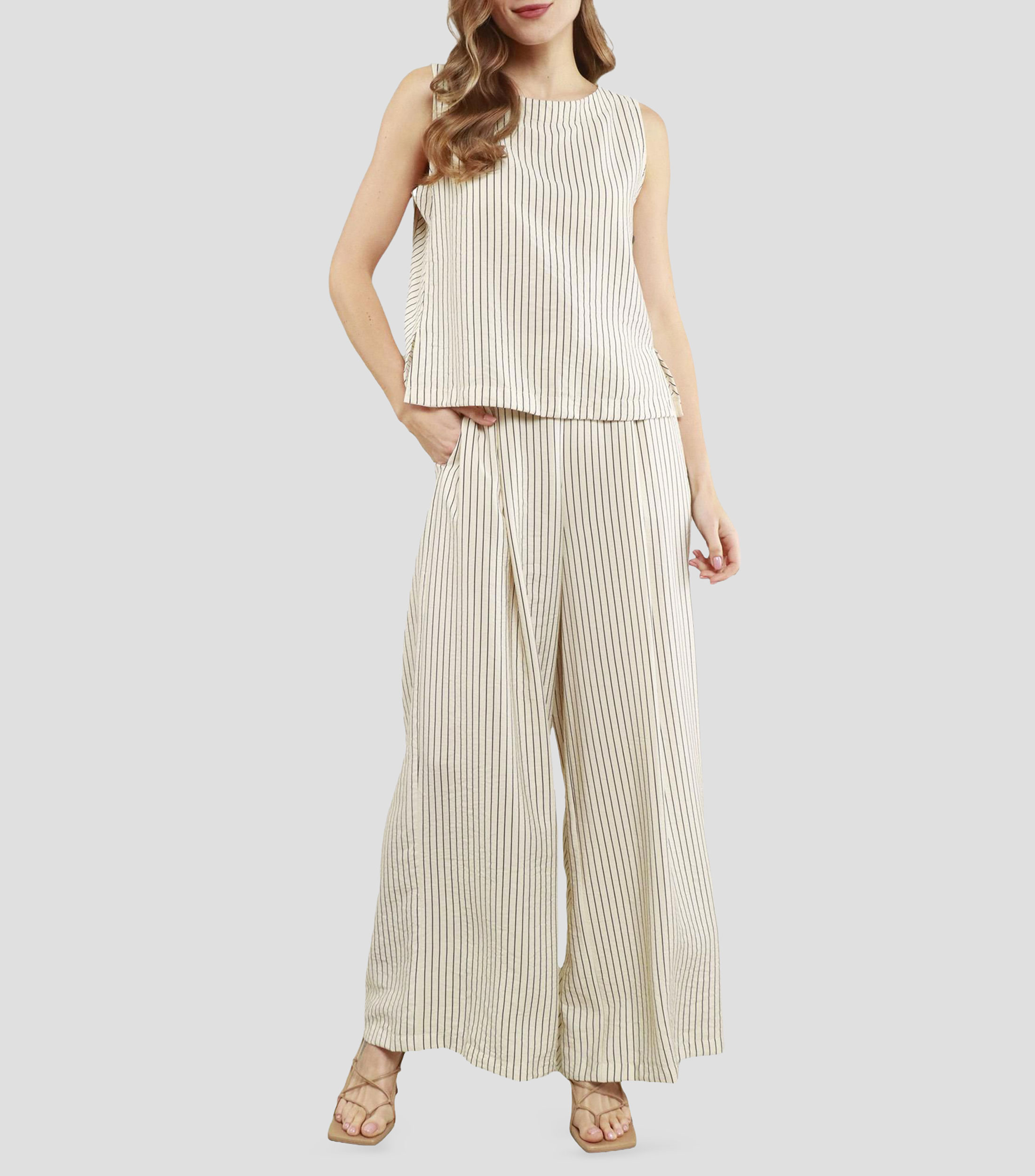 Blusa a rayas sin mangas Mujer