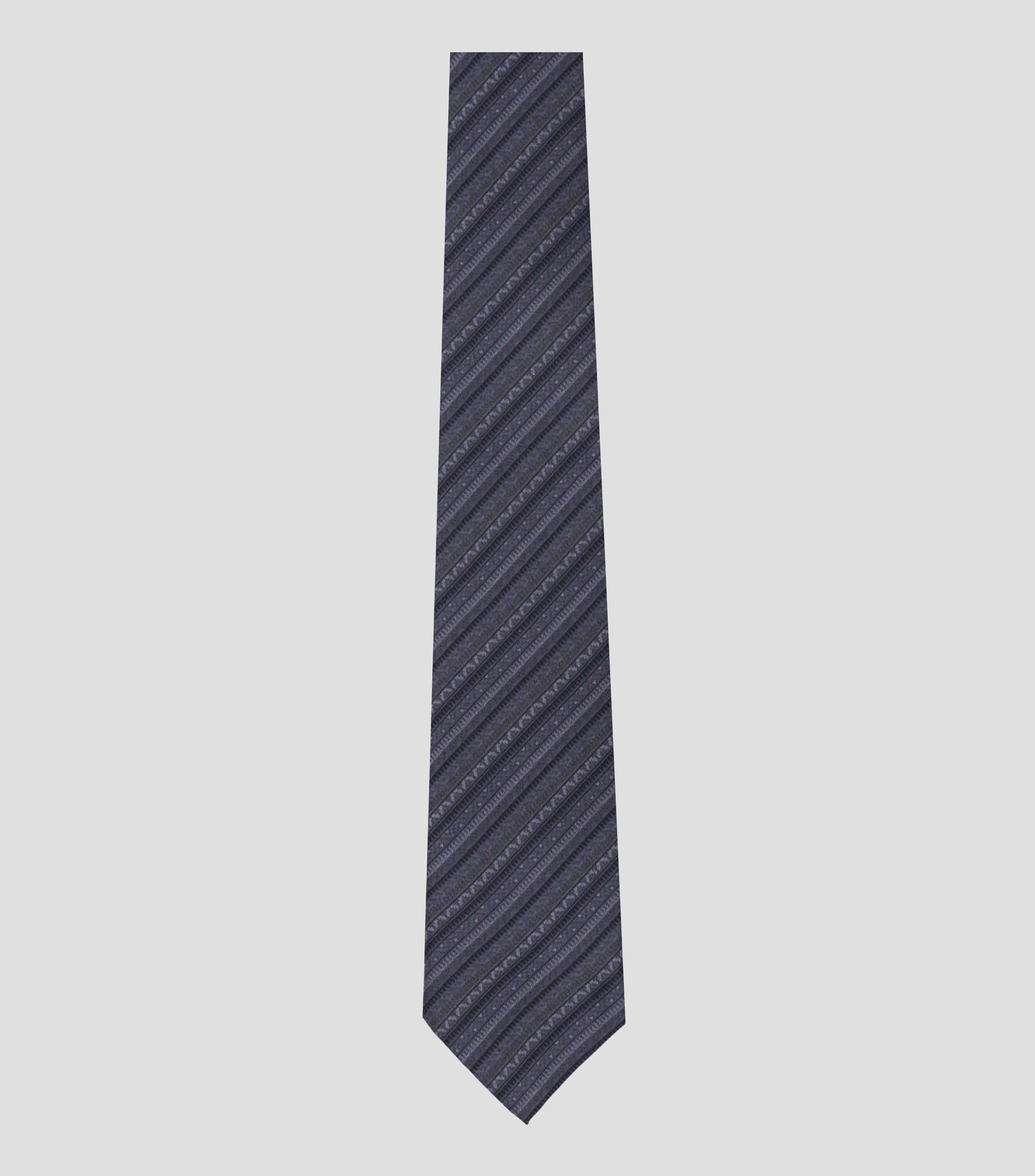 Corbata delgada de seda negra con gris y grecas prehispánicas