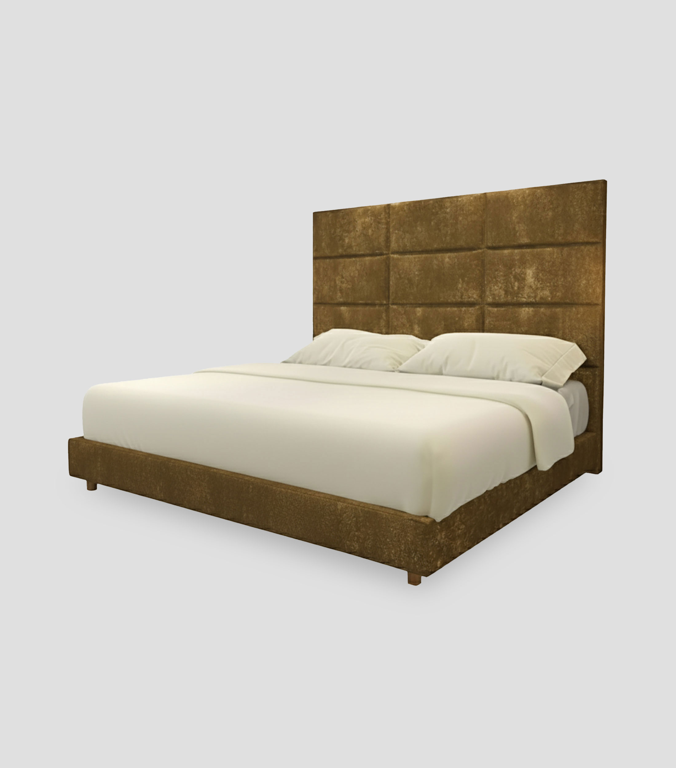 Cama King Size Oxide Suede tabaco en madera