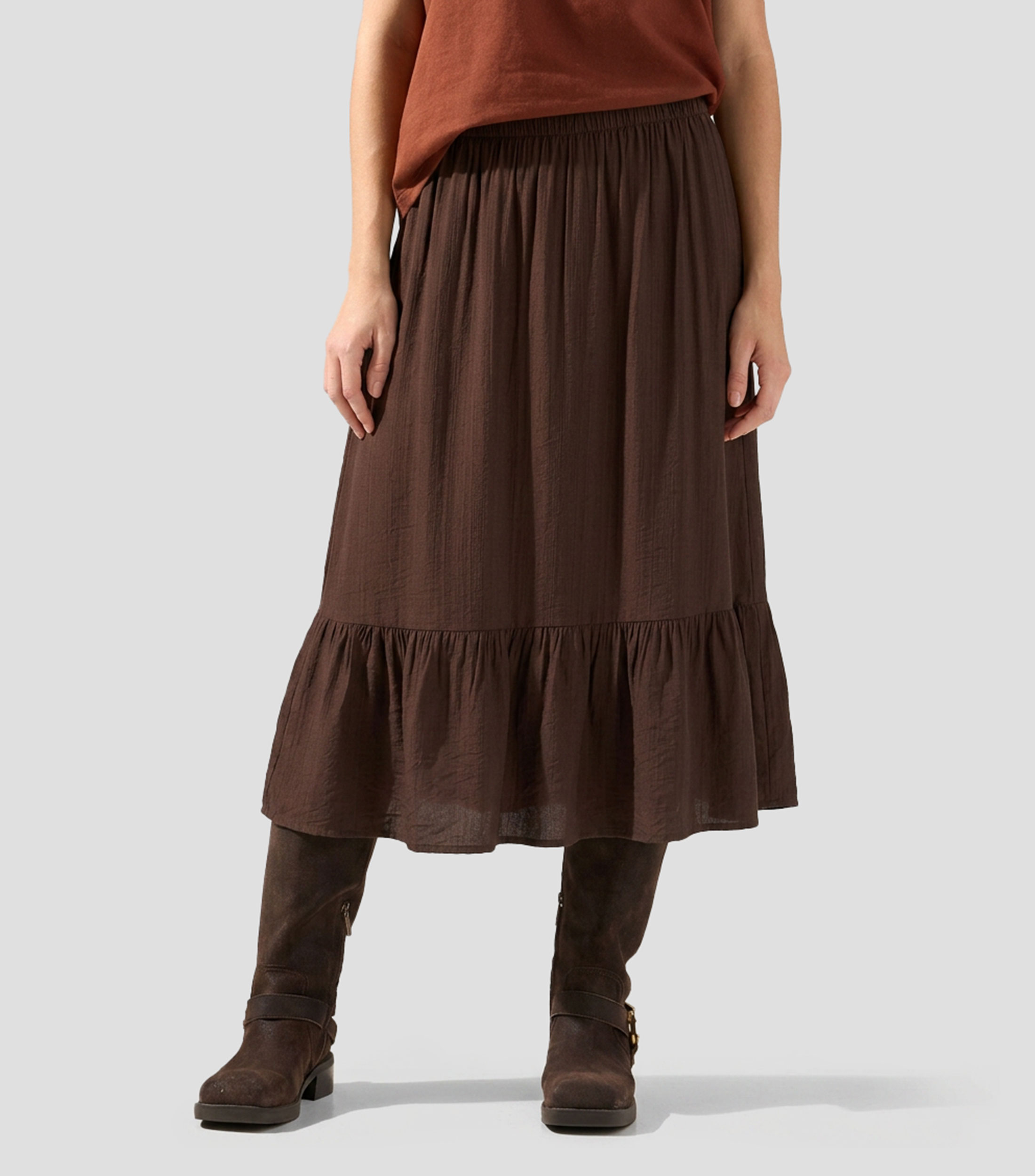 Falda midi recta lisa Mujer