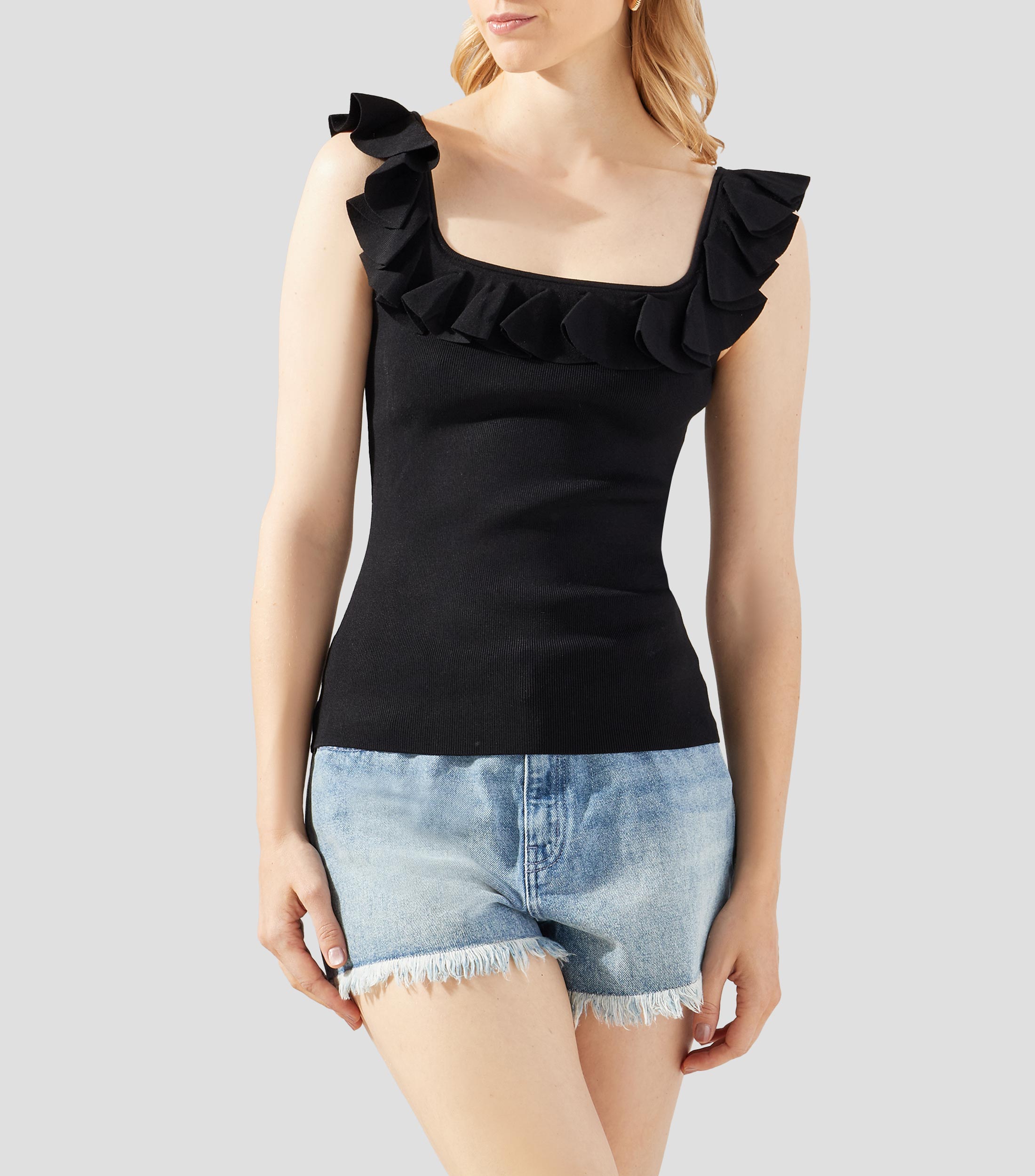 Top cuello redondo sin mangas liso Mujer