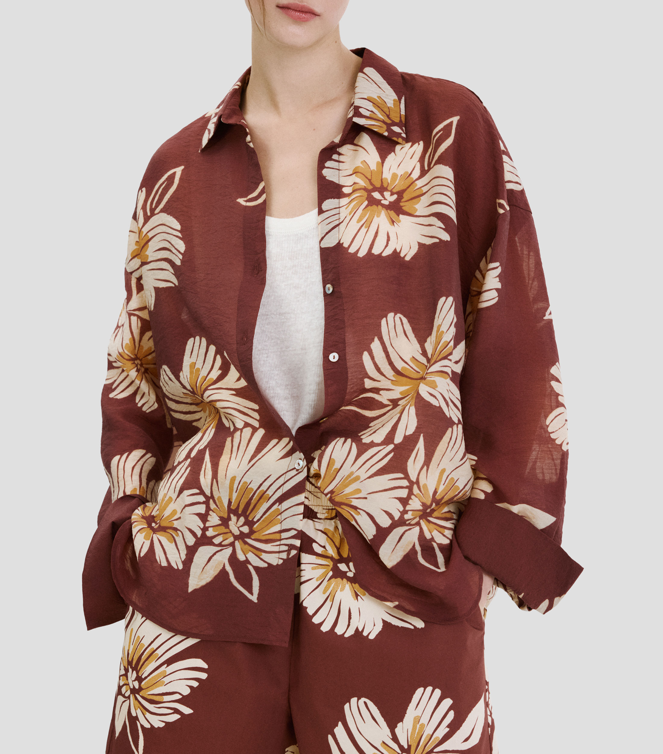 Camisa estampada manga larga Mujer