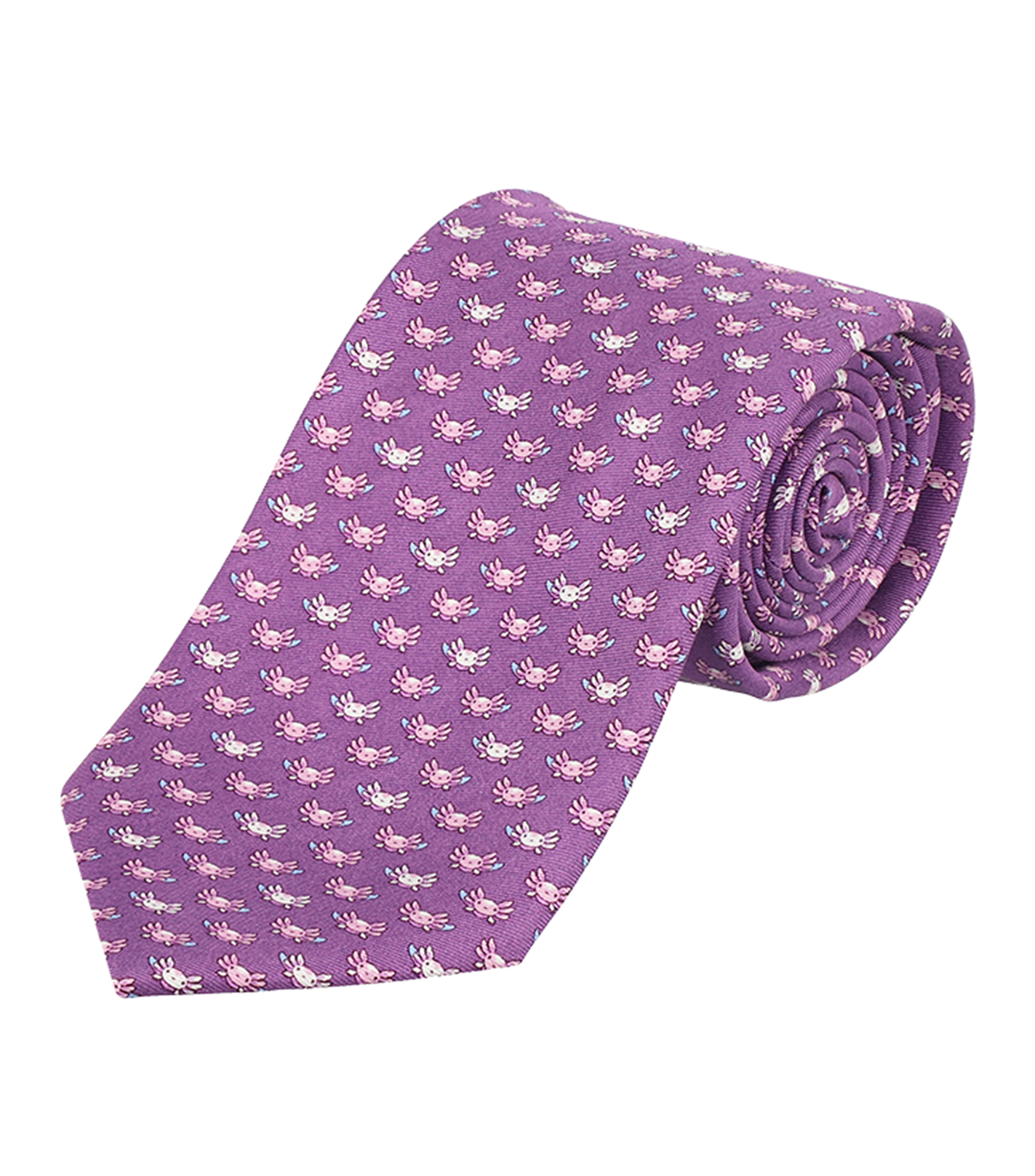 Corbata ancha en seda con ajolotes Hombre