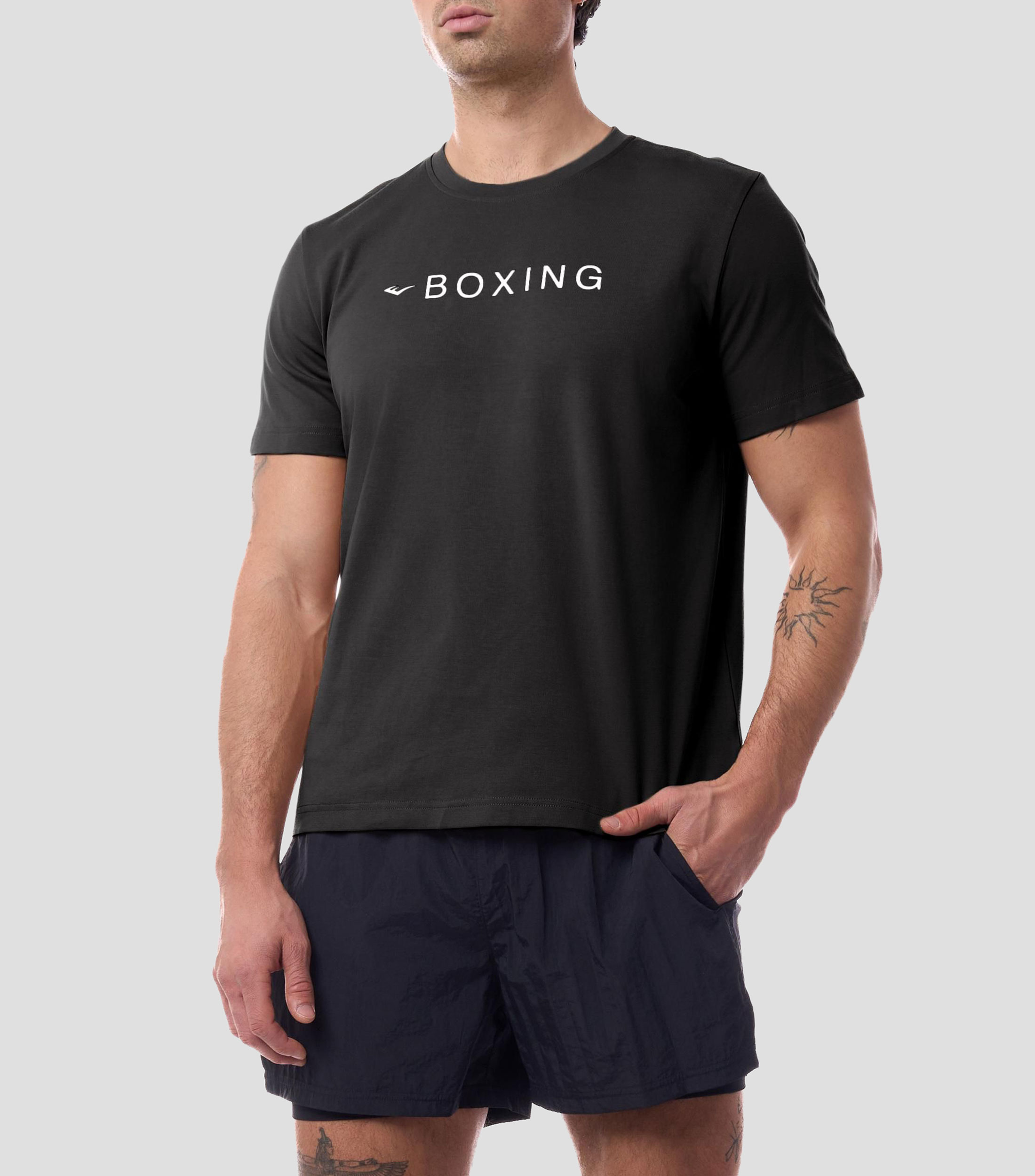 Playera para entrenamiento de cuello redondo y manga corta con estampado lisa Hombre