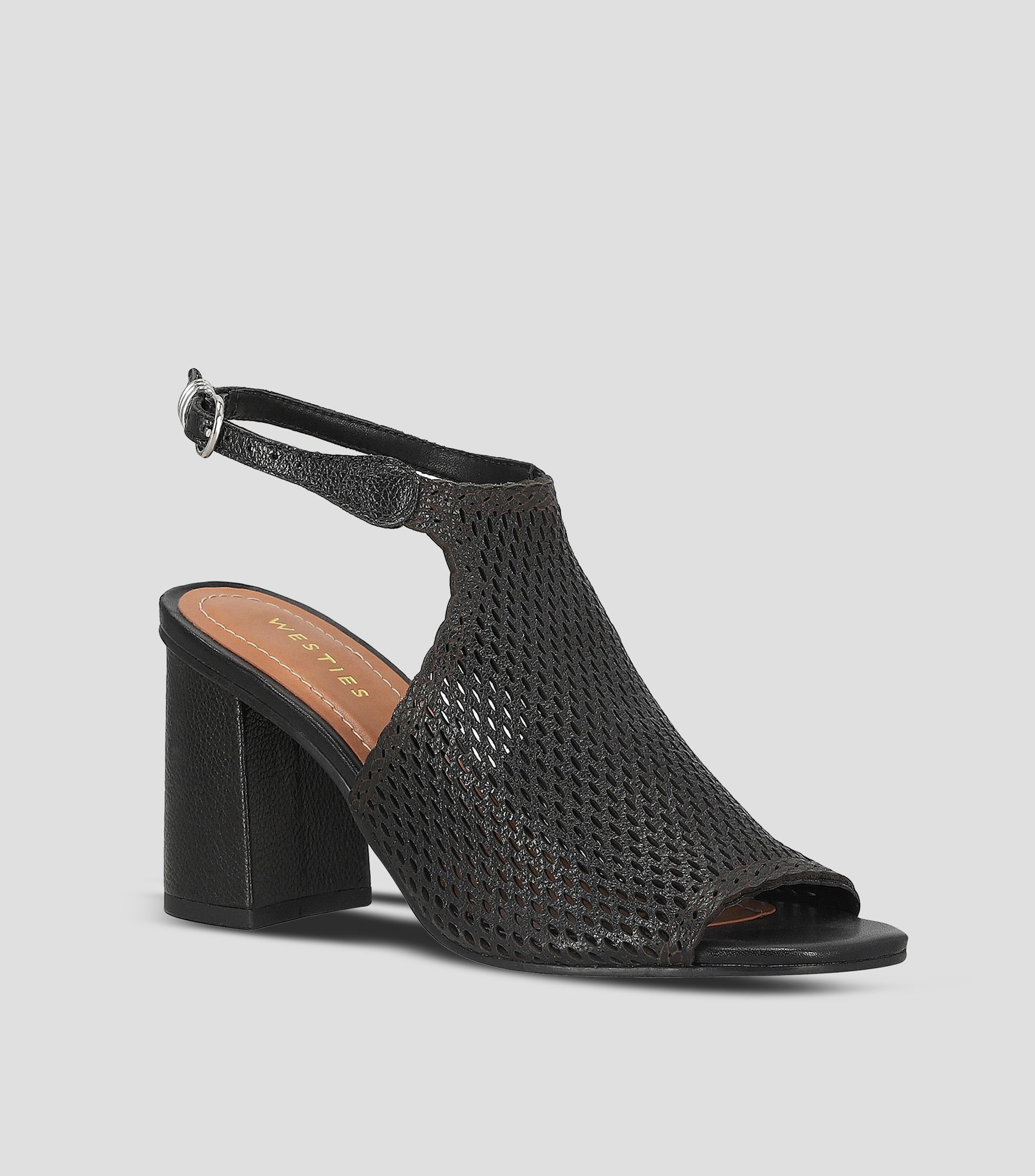 Sandalias Slingback en piel con tacon alto cuadrado Mujer