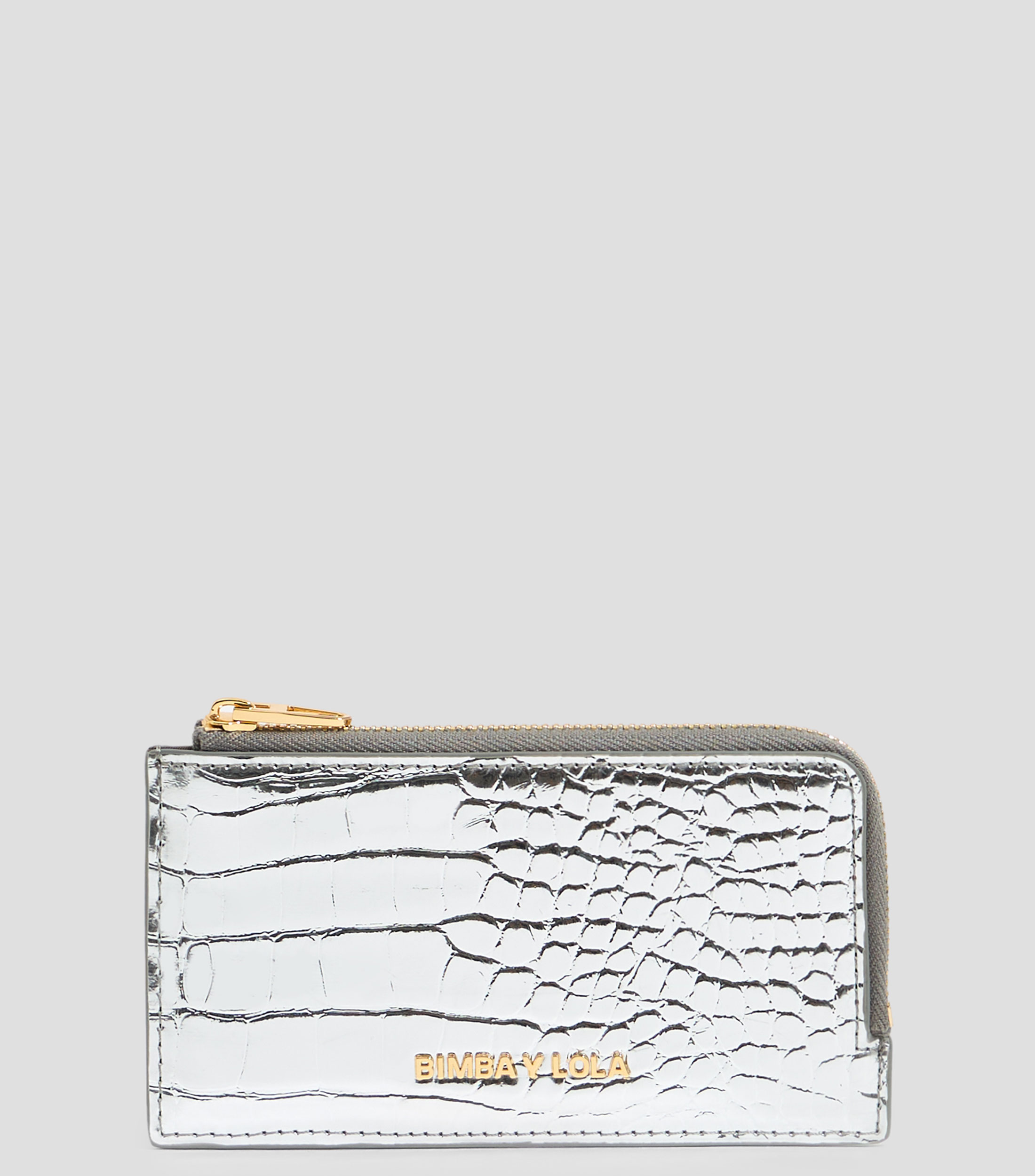 Bimba y Lola: Tarjetero-monedero grabado cocodrilo plata Mujer
