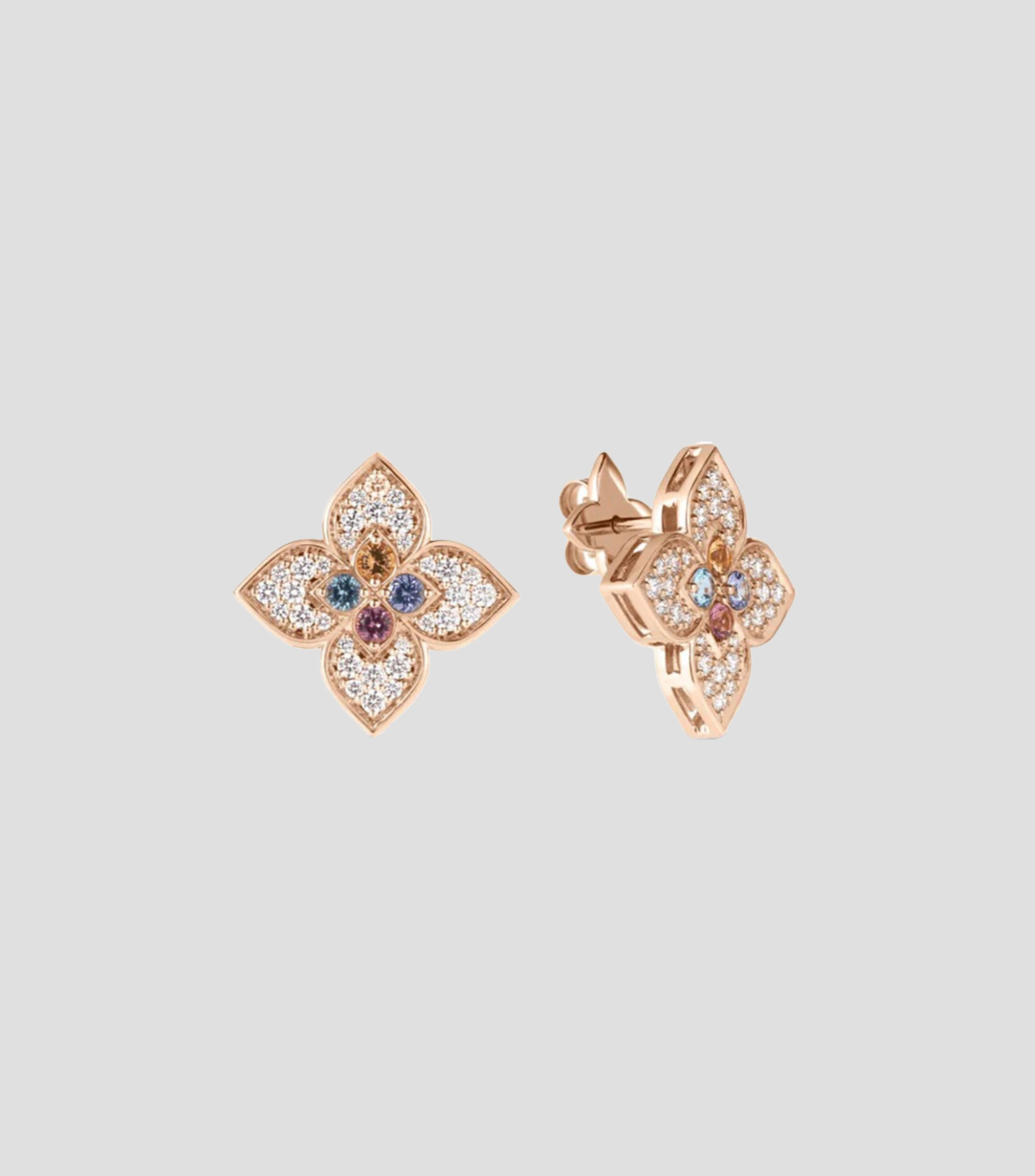 Aretes de flor en oro rosa de 18 kilates con diamantes y gemas Venetian Princess Carnival Mujer