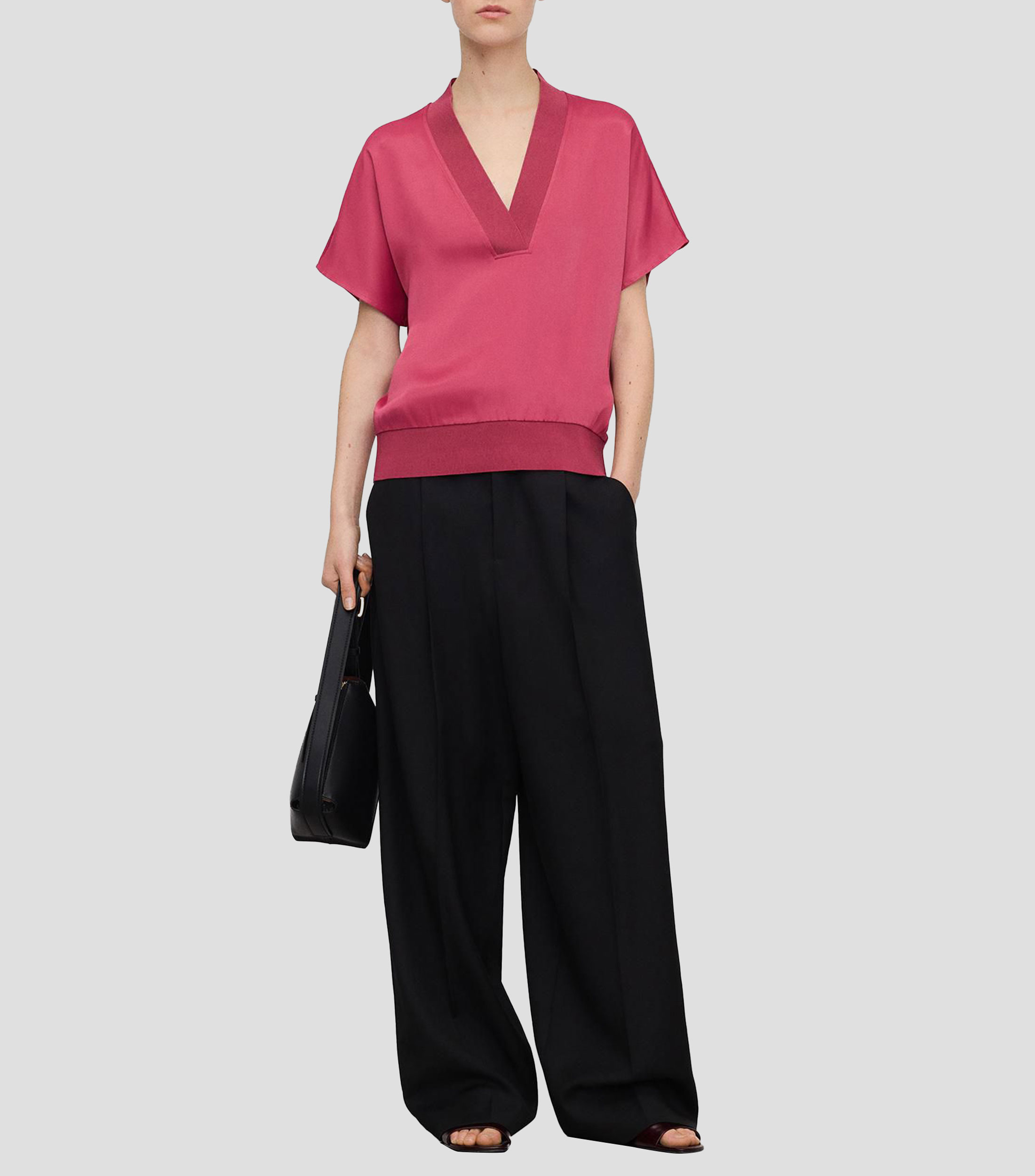 Blusa lisa de manga corta Mujer