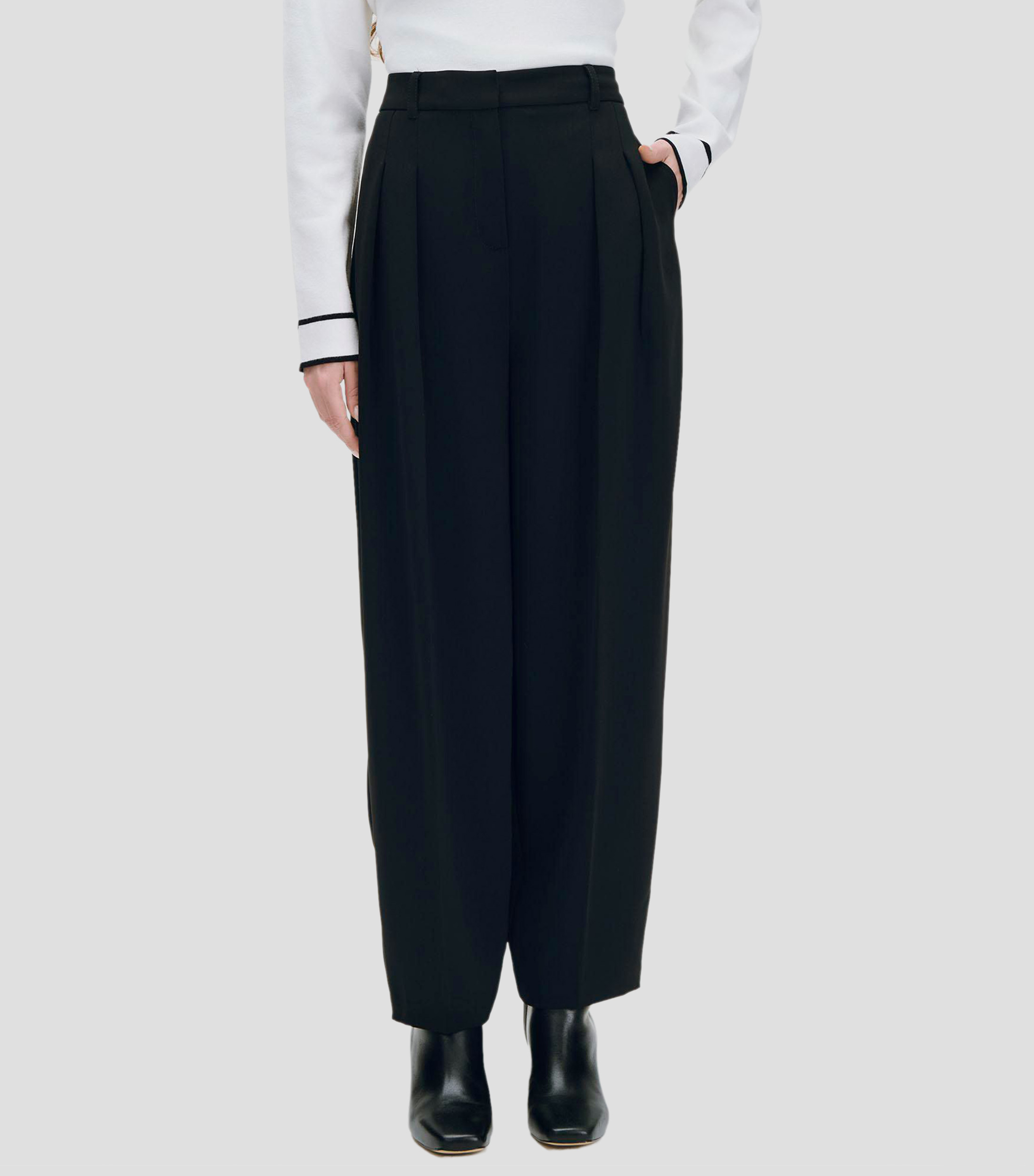 Pantalón baggy negro de tiro alto con pinzas Mujer
