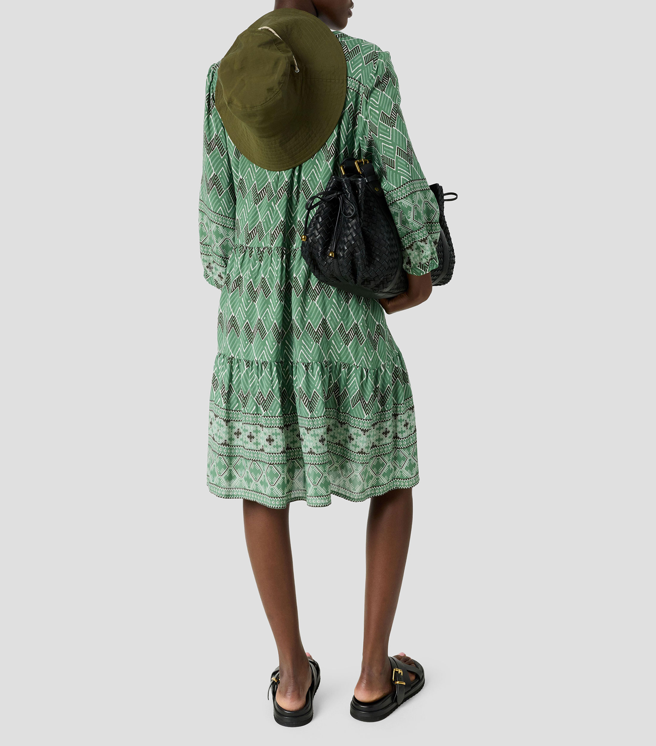 Vestido midi estampado manga 3/4 Mujer