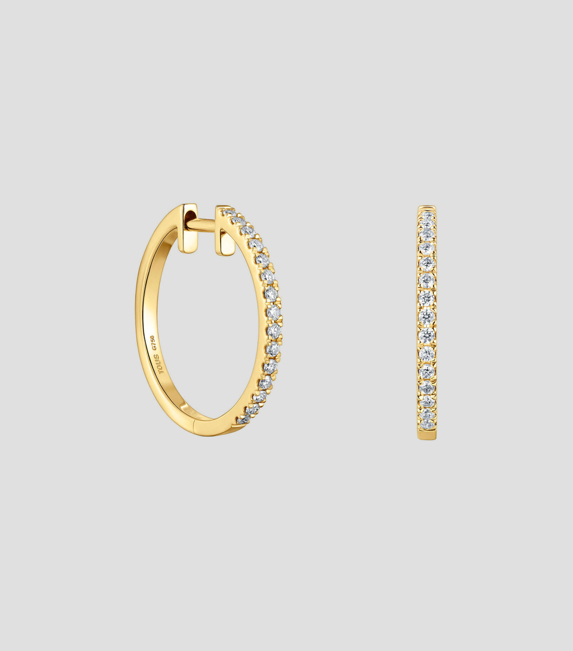 Aretes cortos de aro en oro amarillo 18 Kilates con diamantes Les Classiques Mujer