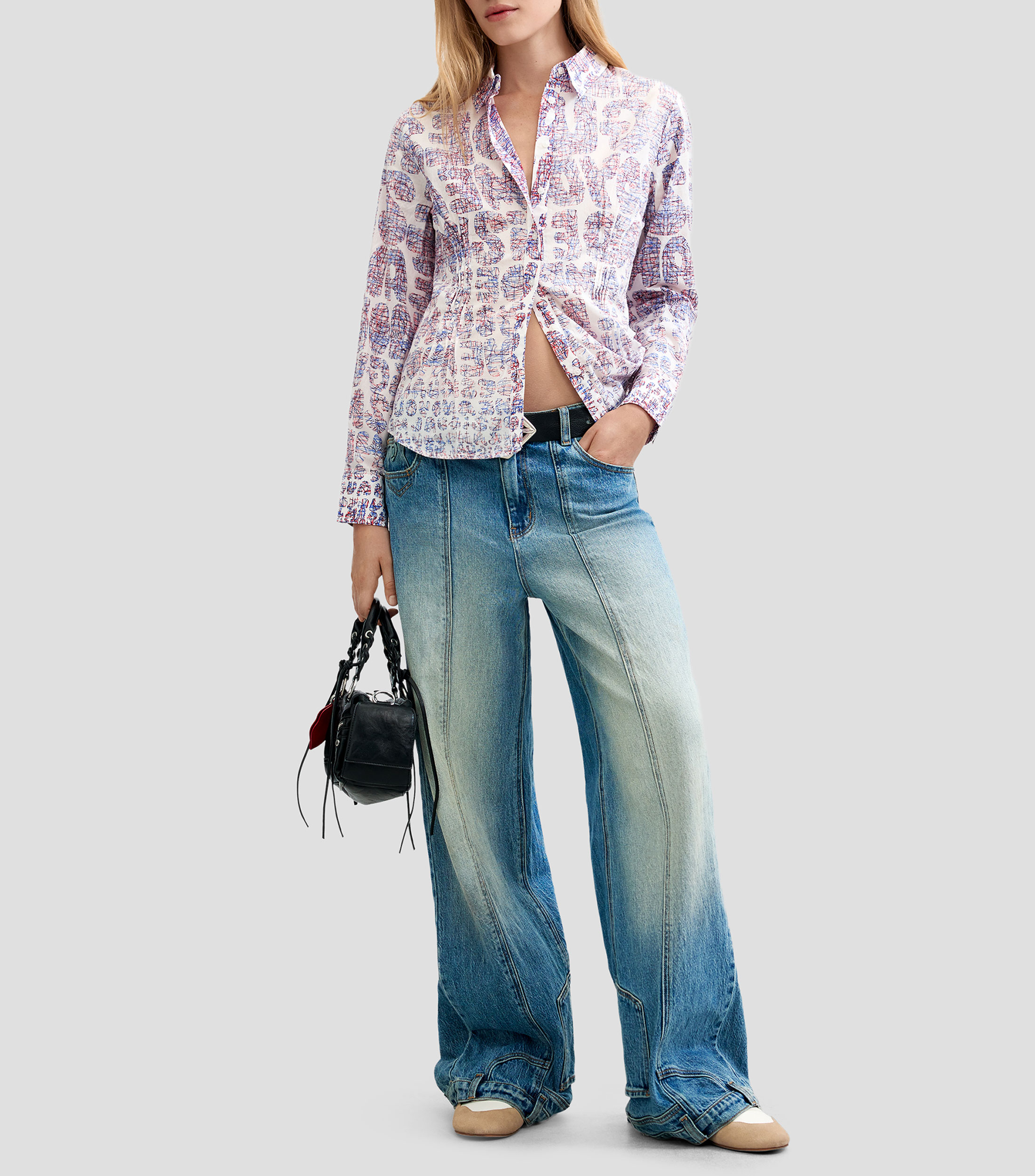 Camisa estampada manga larga mujer
