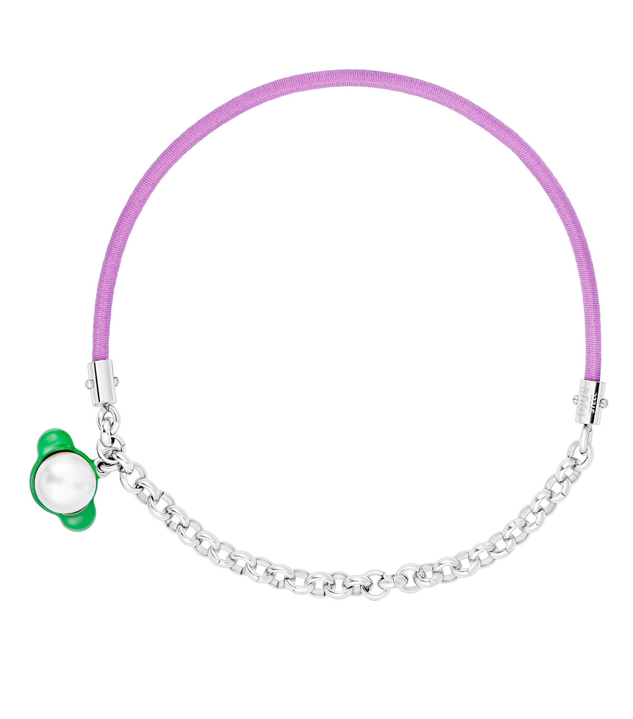 Pulsera elástica malva y plateado con perla cultivada Instint Mujer