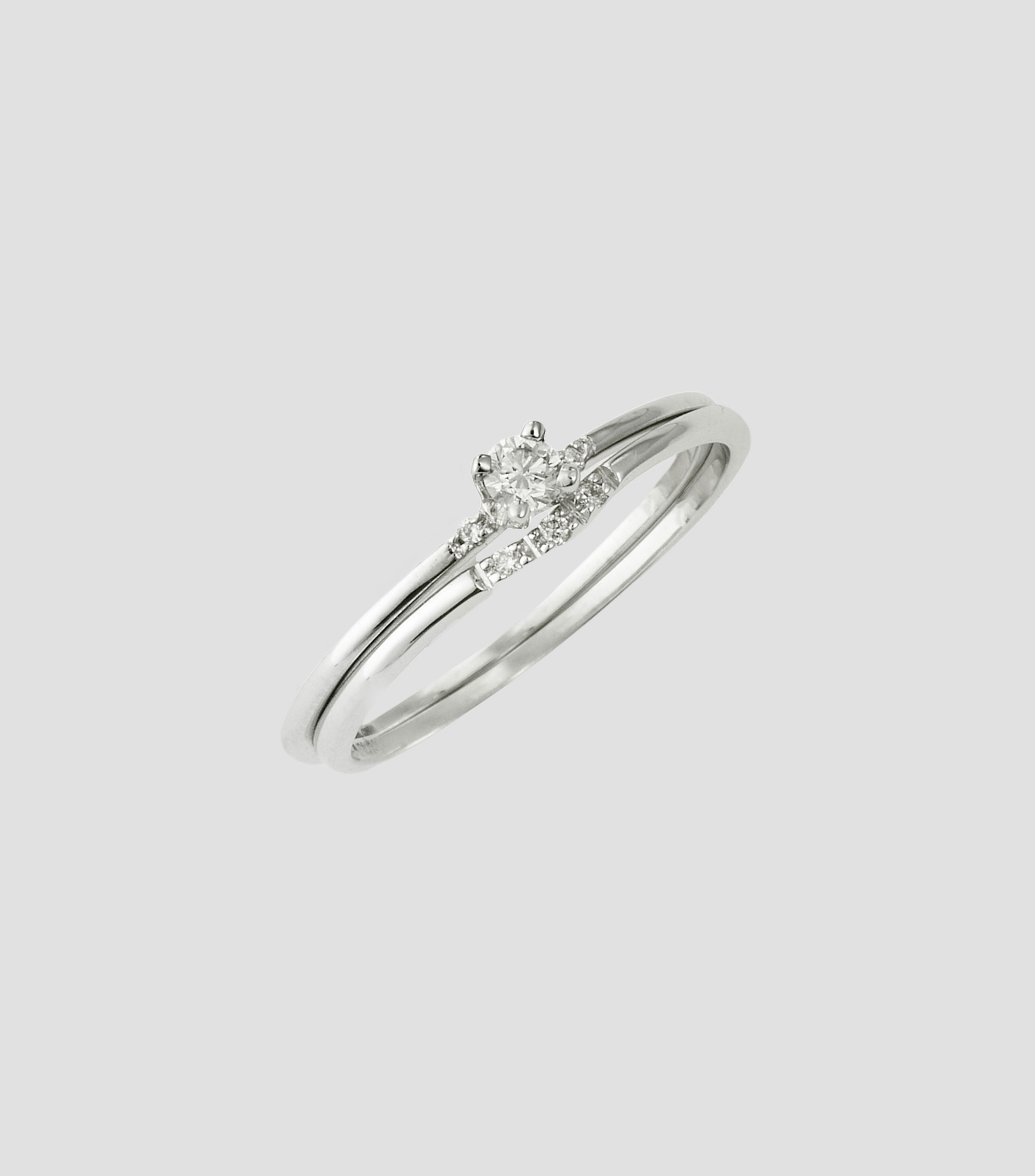 Anillo solitario doble en oro blanco de 14 kilates con diamante Mujer