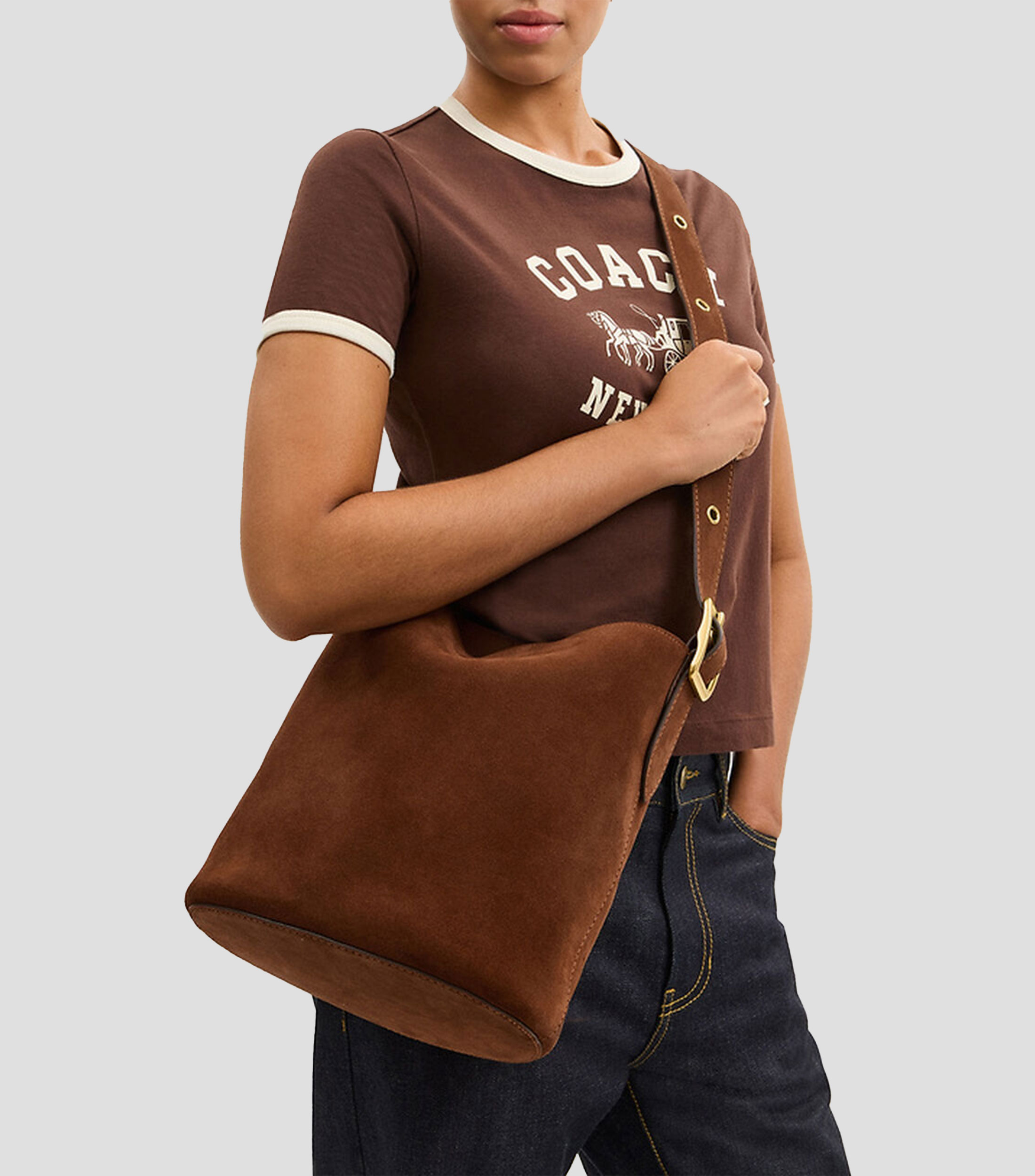 Bolsa bucket café en piel Bleecker lisa Mujer