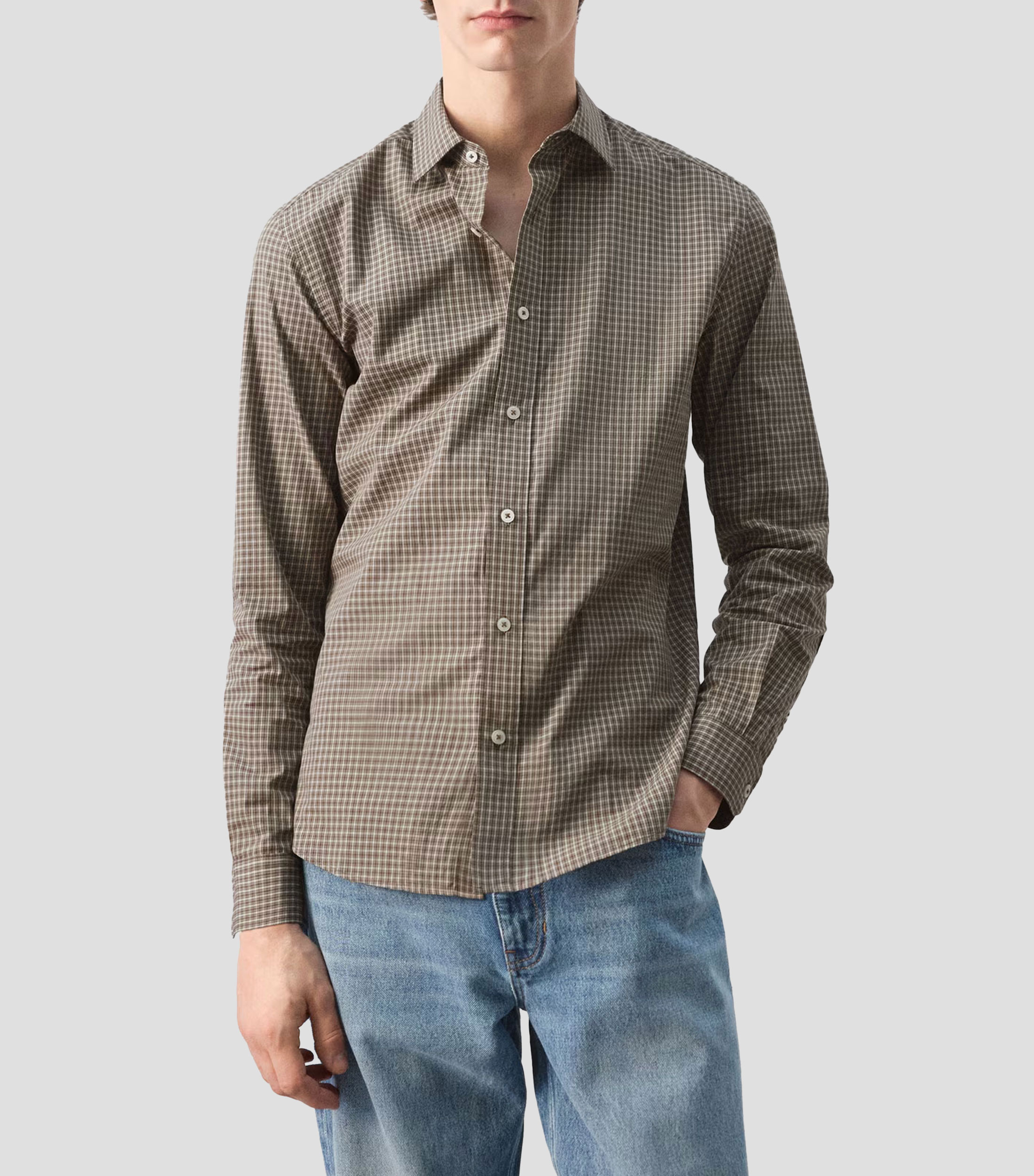 Camisa con cuadros manga larga Hombre