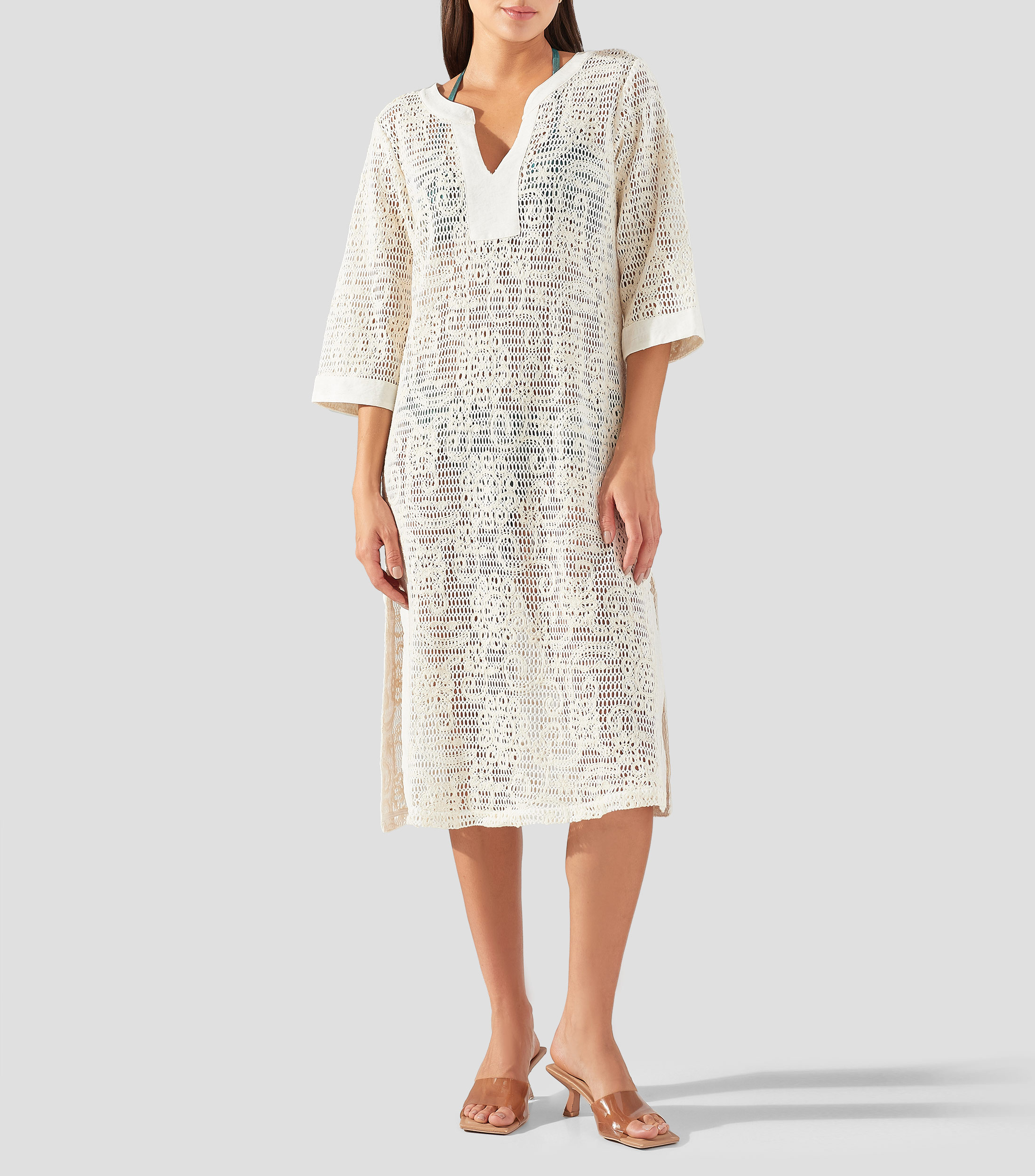Kaftan liso manga 3/4 Mujer