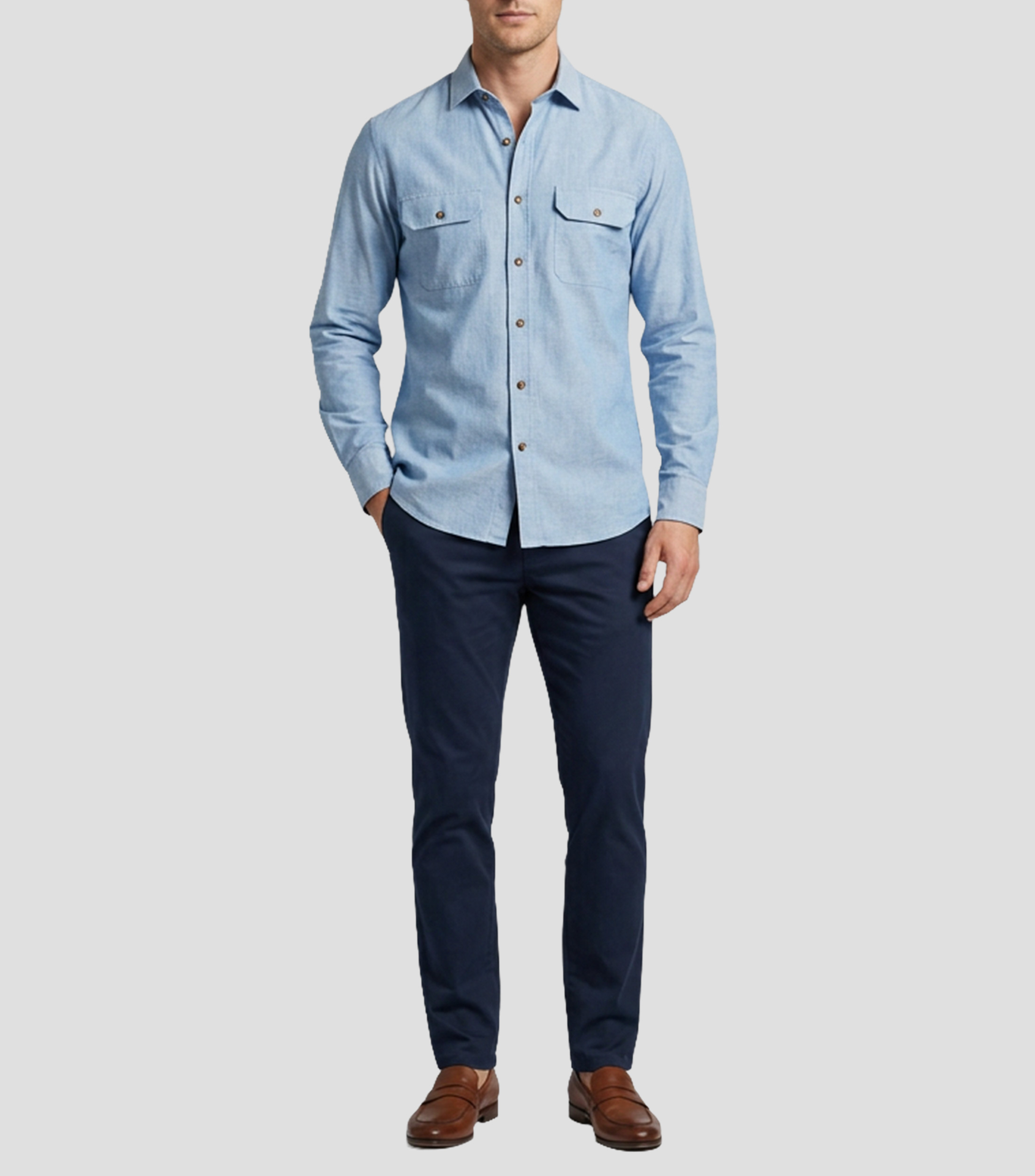 Camisa jaspeada manga larga Hombre