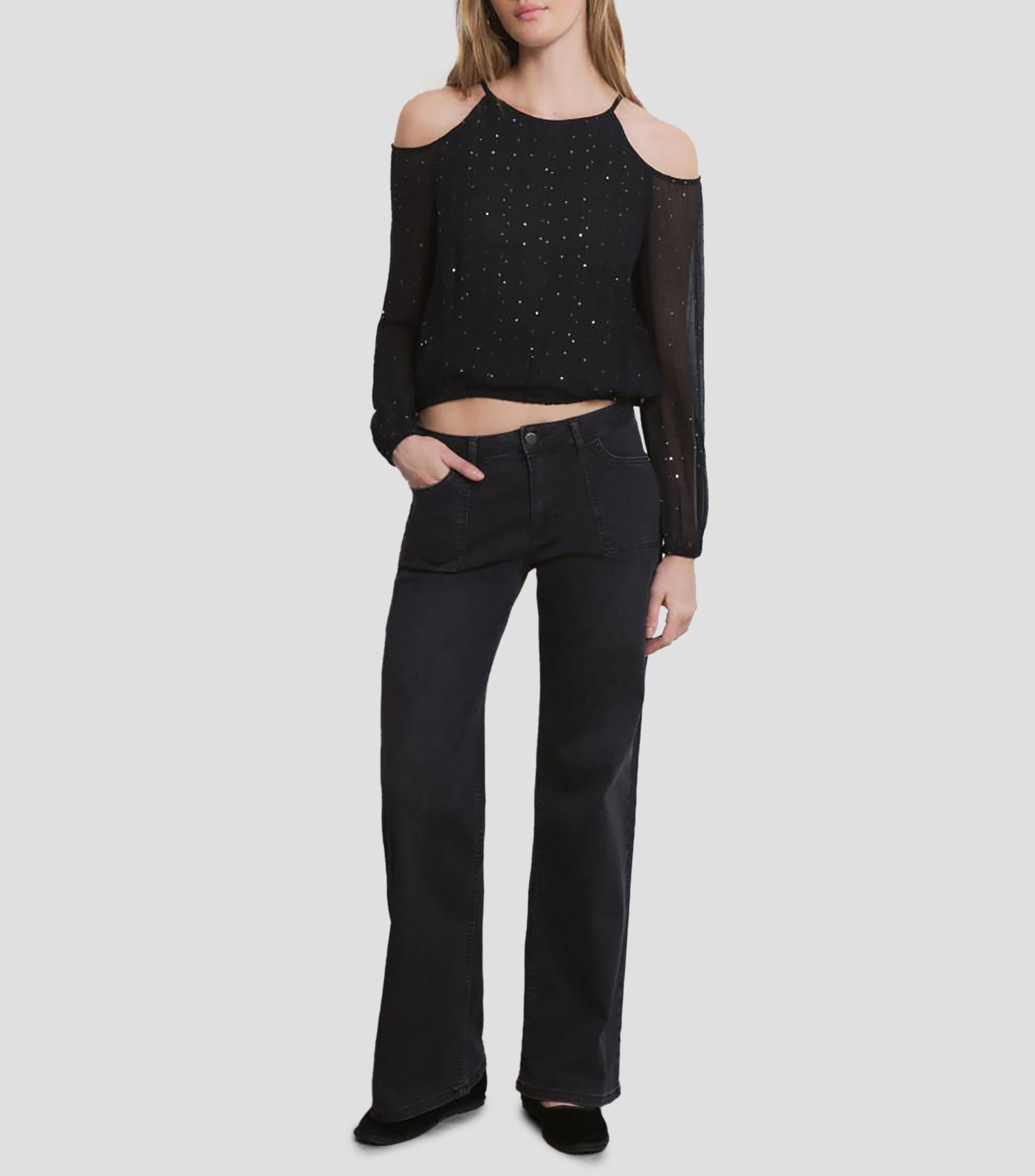 Blusa lisa manga larga Mujer
