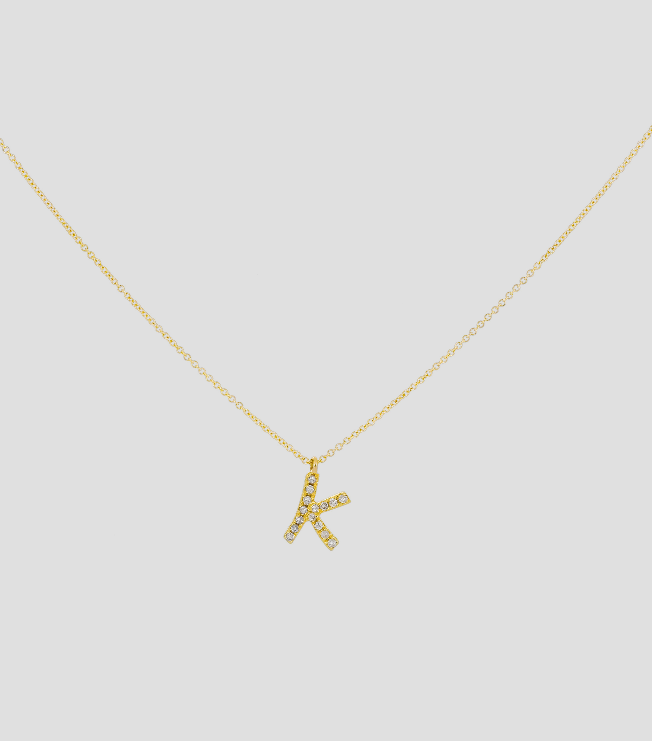 Dije en letra "K" y cadena en Oro amarillo 14 Kts Mujer