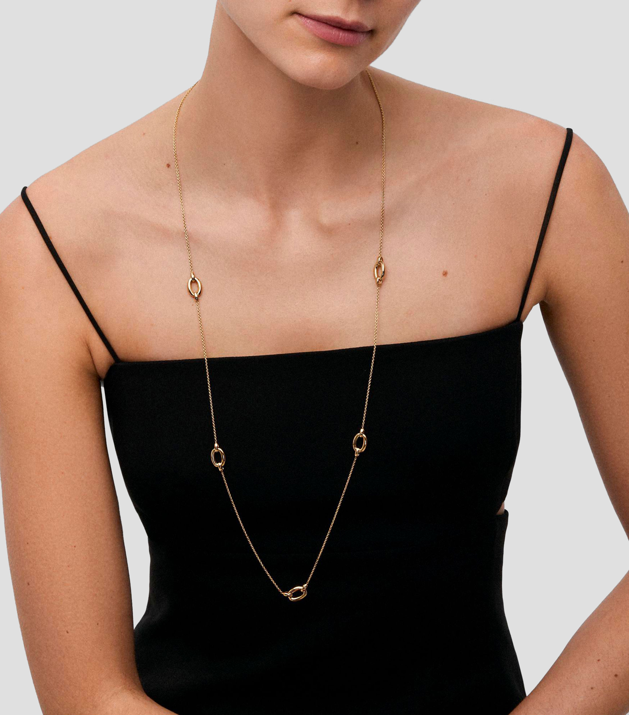 Collar largo en Oro de 18 Kilates con mini eslabones Mujer