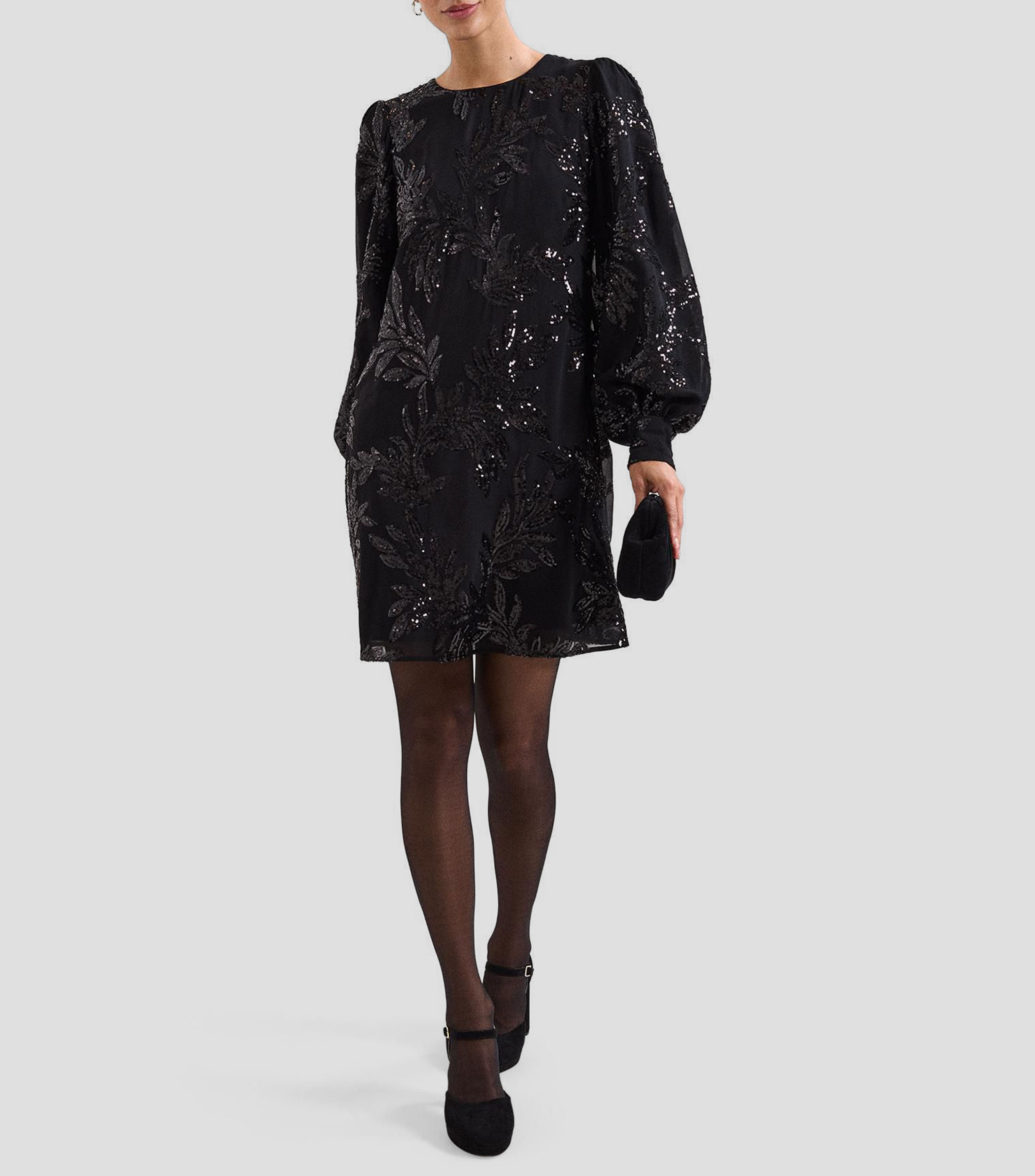 Vestido de fiesta mini con manga larga y lentejuelas Odette Mujer