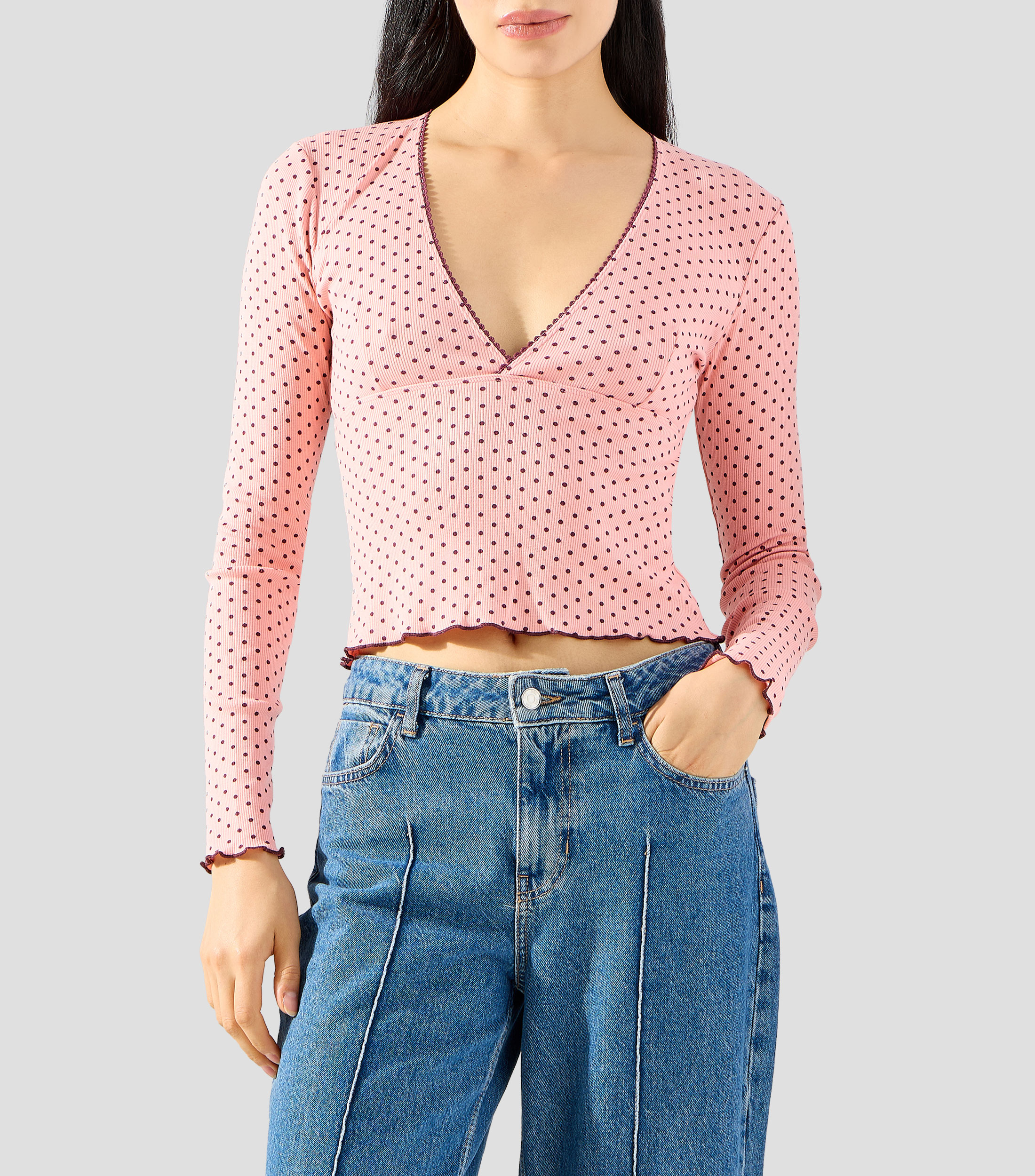Blusa polkadots manga larga Mujer