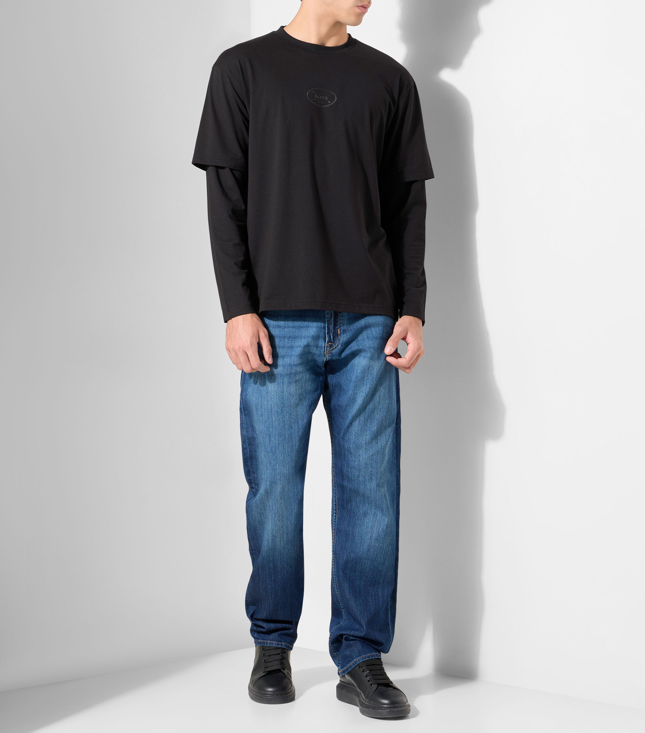 Playera cuello redondo manga larga lisa Hombre