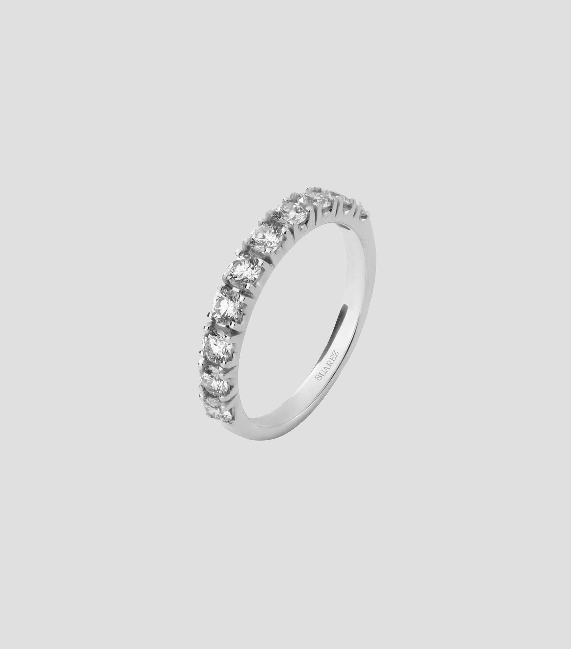 Anillo Media Alianza en Oro blanco de 18 Kilates con diamante Compromiso Mujer