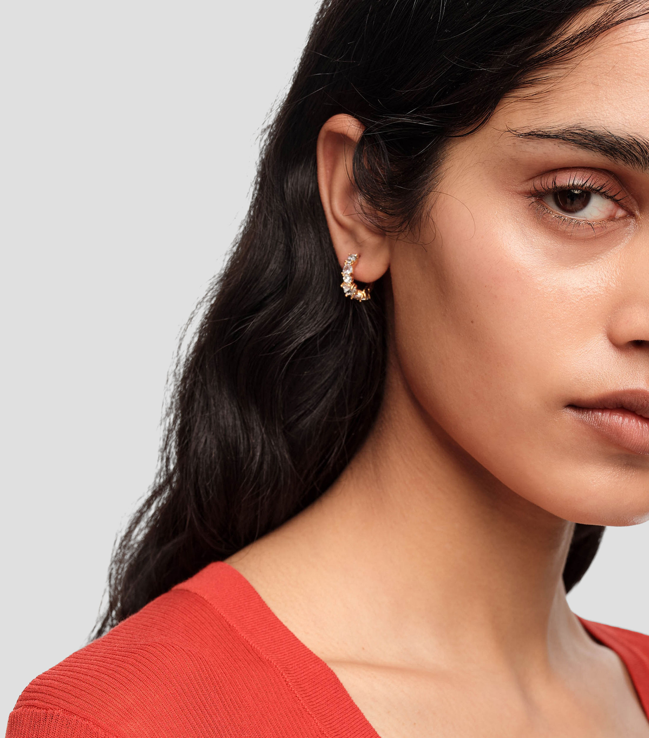 Aretes aro pequeño cristales corazón Mujer