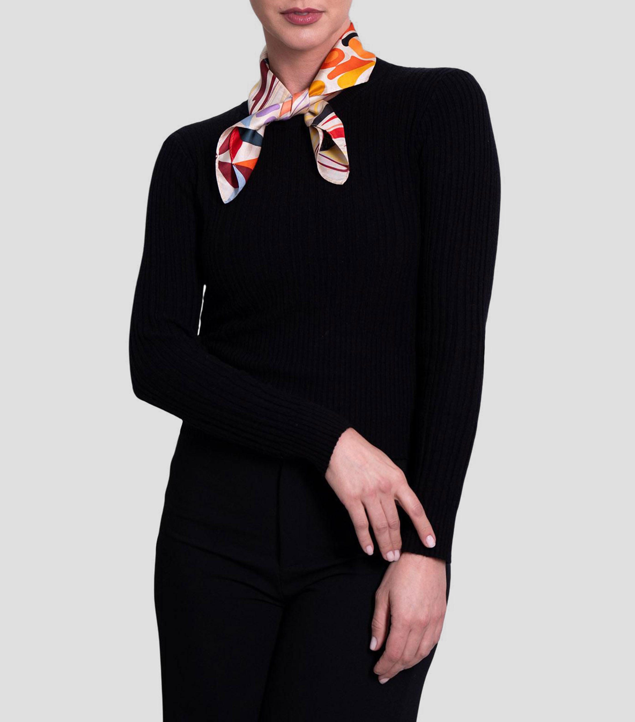 Mascada en seda multicolor estampada Mujer