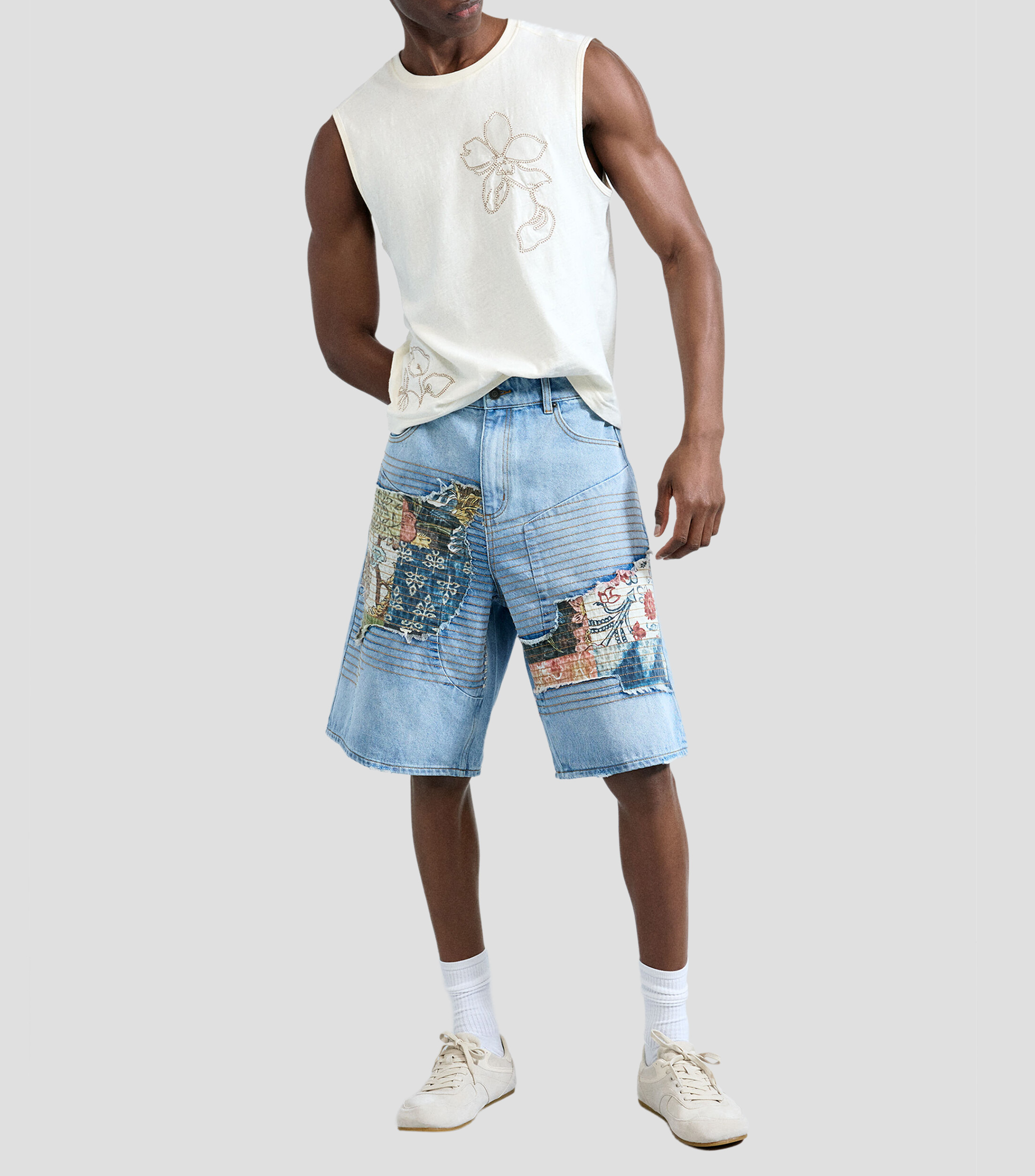 Playera cuello redondo sin mangas sólida Hombre